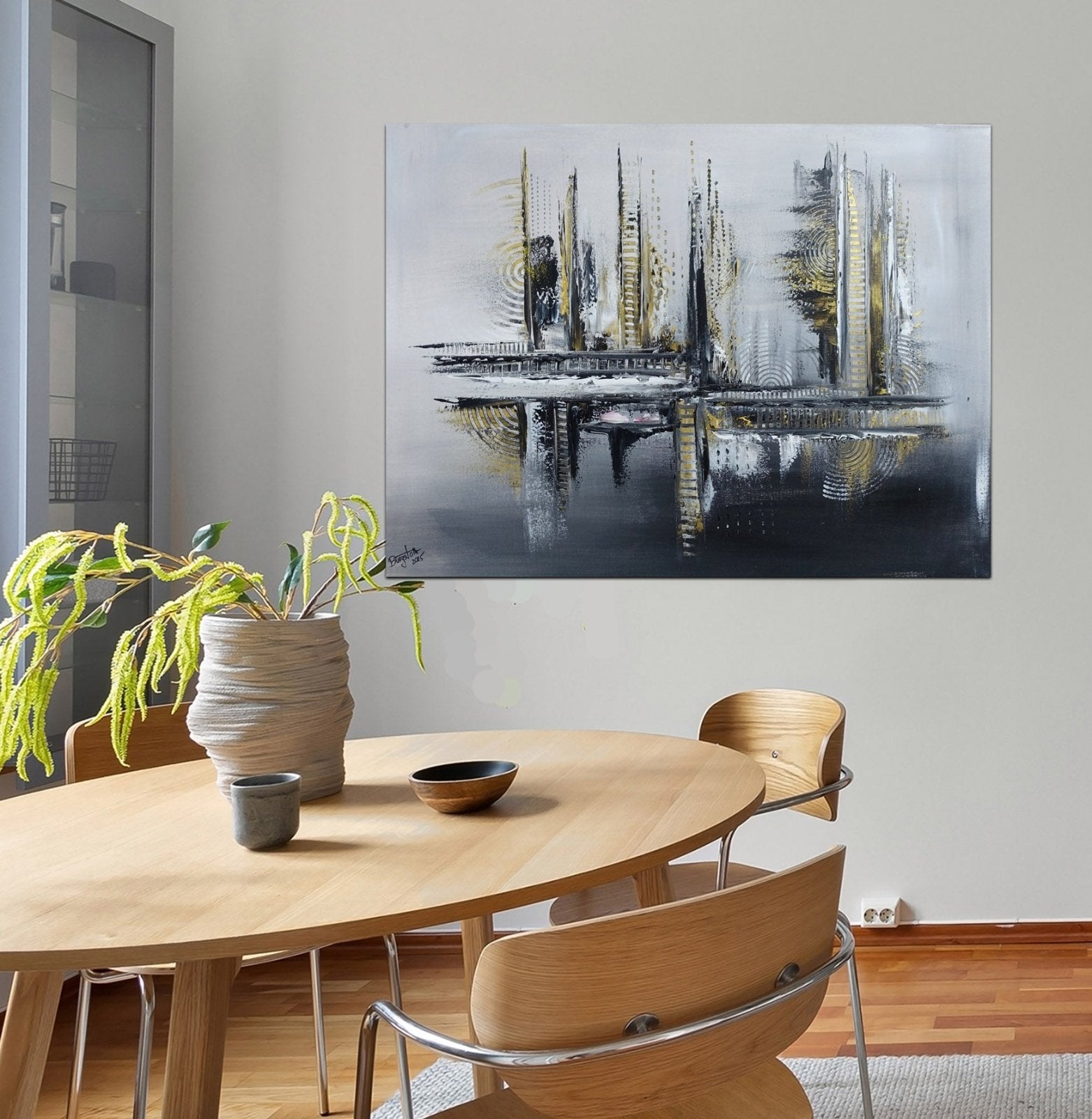 Abstraktes Gemälde grau gold modernes Kunstbild