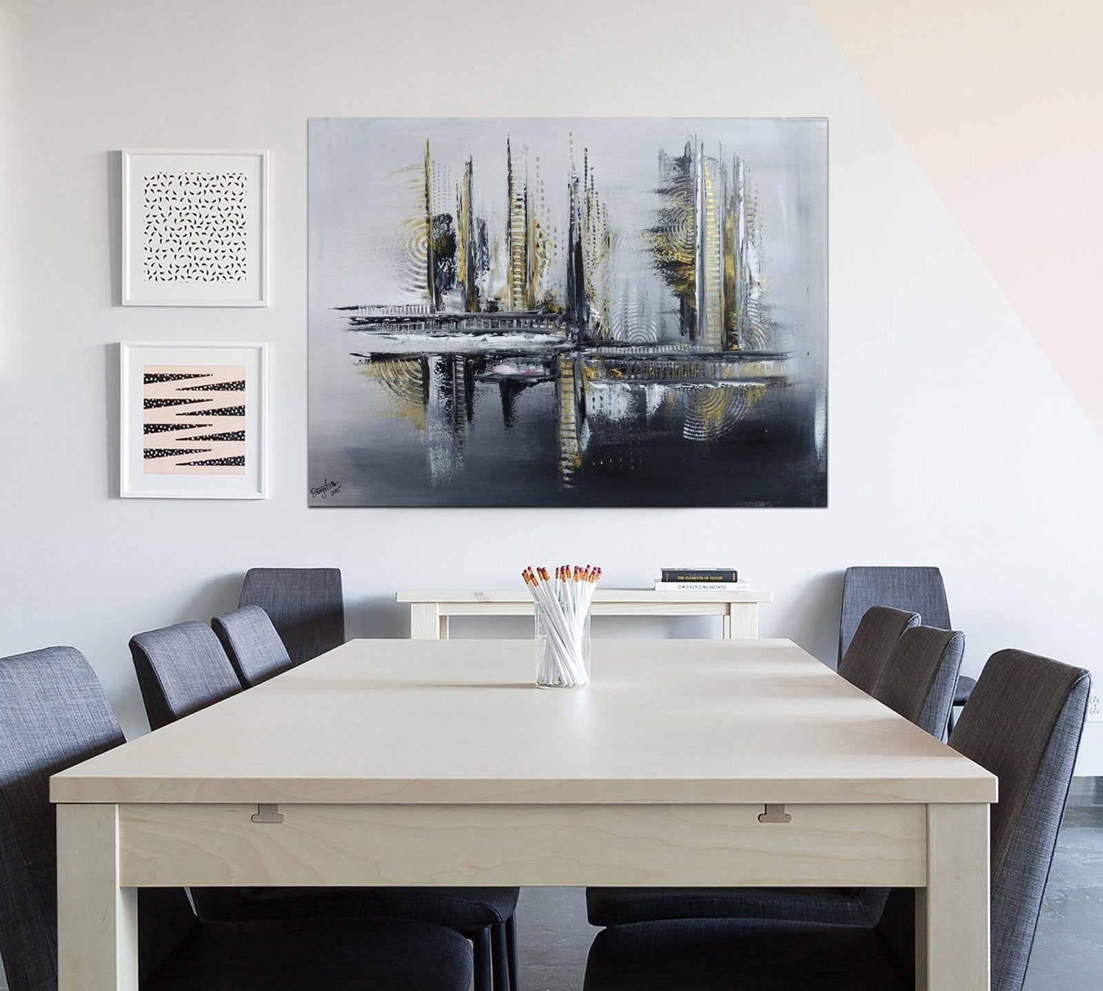 Diamond City - abstraktes Gemälde grau gold modern