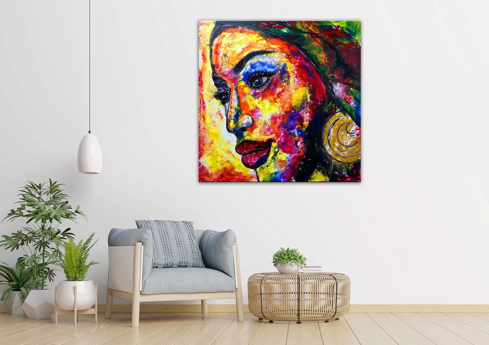 Malerei Gesicht Menschen Frau - Acrylbild Fluid Art Pouring Detail1