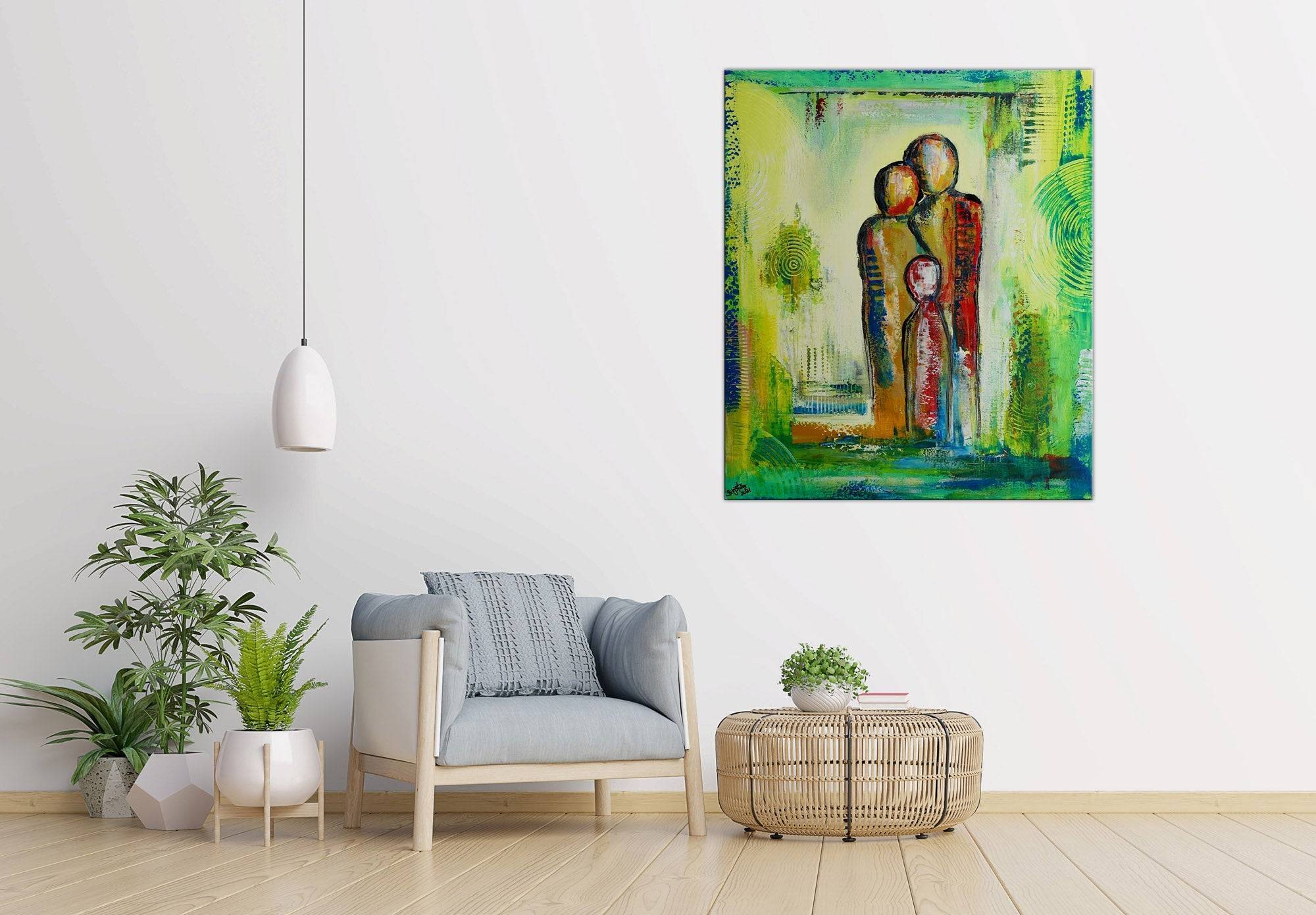 Familien Trio - Figuren Malerei Wandbild Acrylbild Detail3
