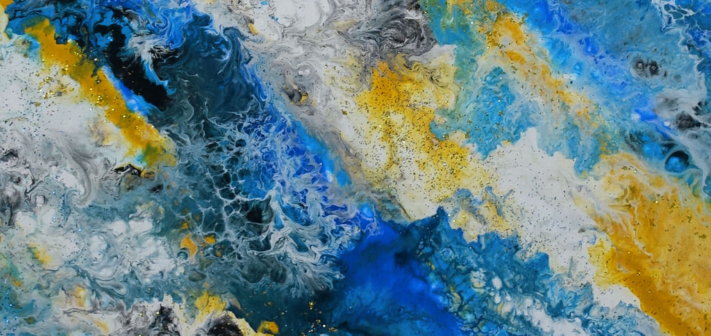 Farbenfluss abstraktes Acrylbild blau