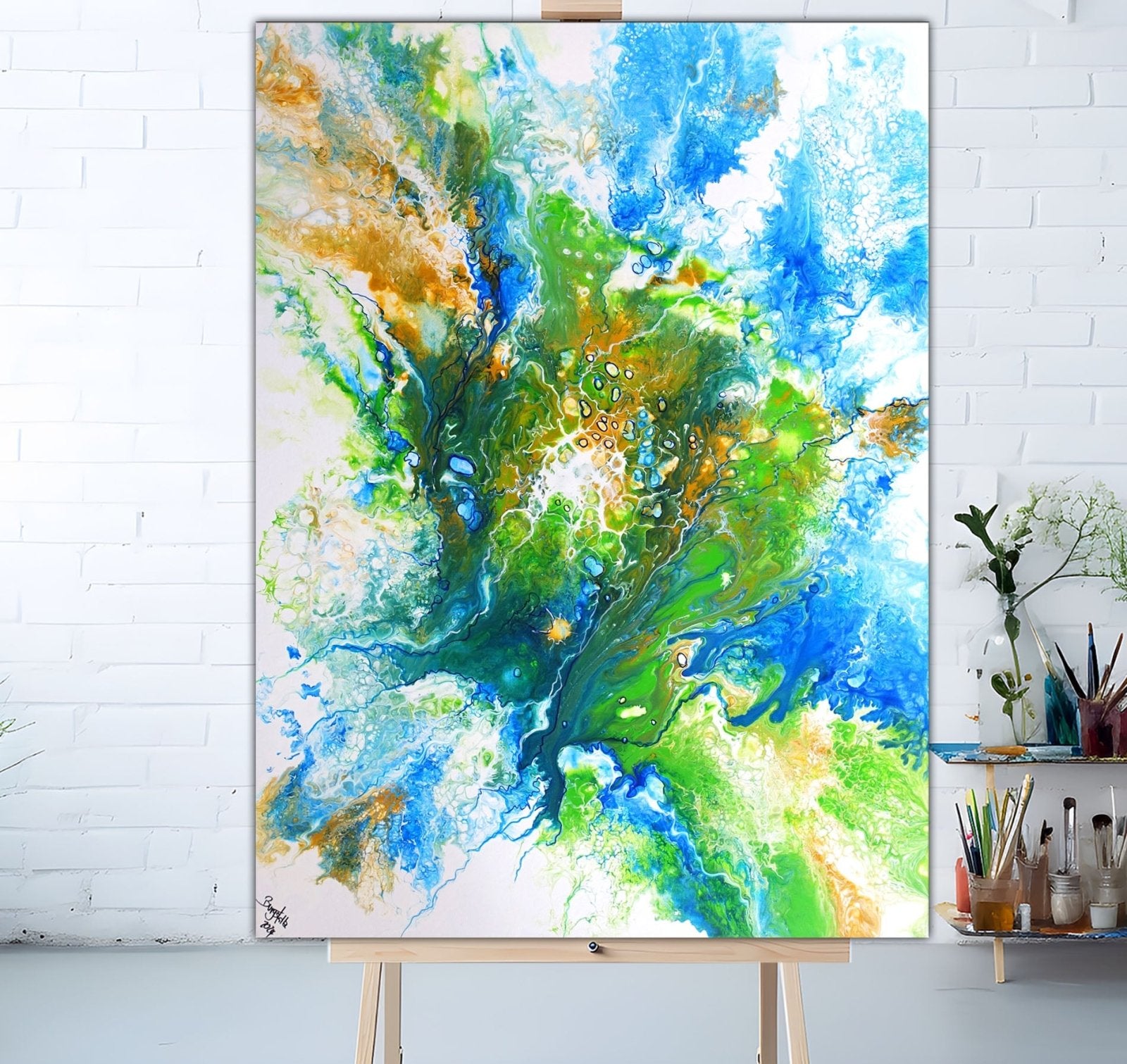 Fiji abstraktes Acrylbild grün blau handgemalt