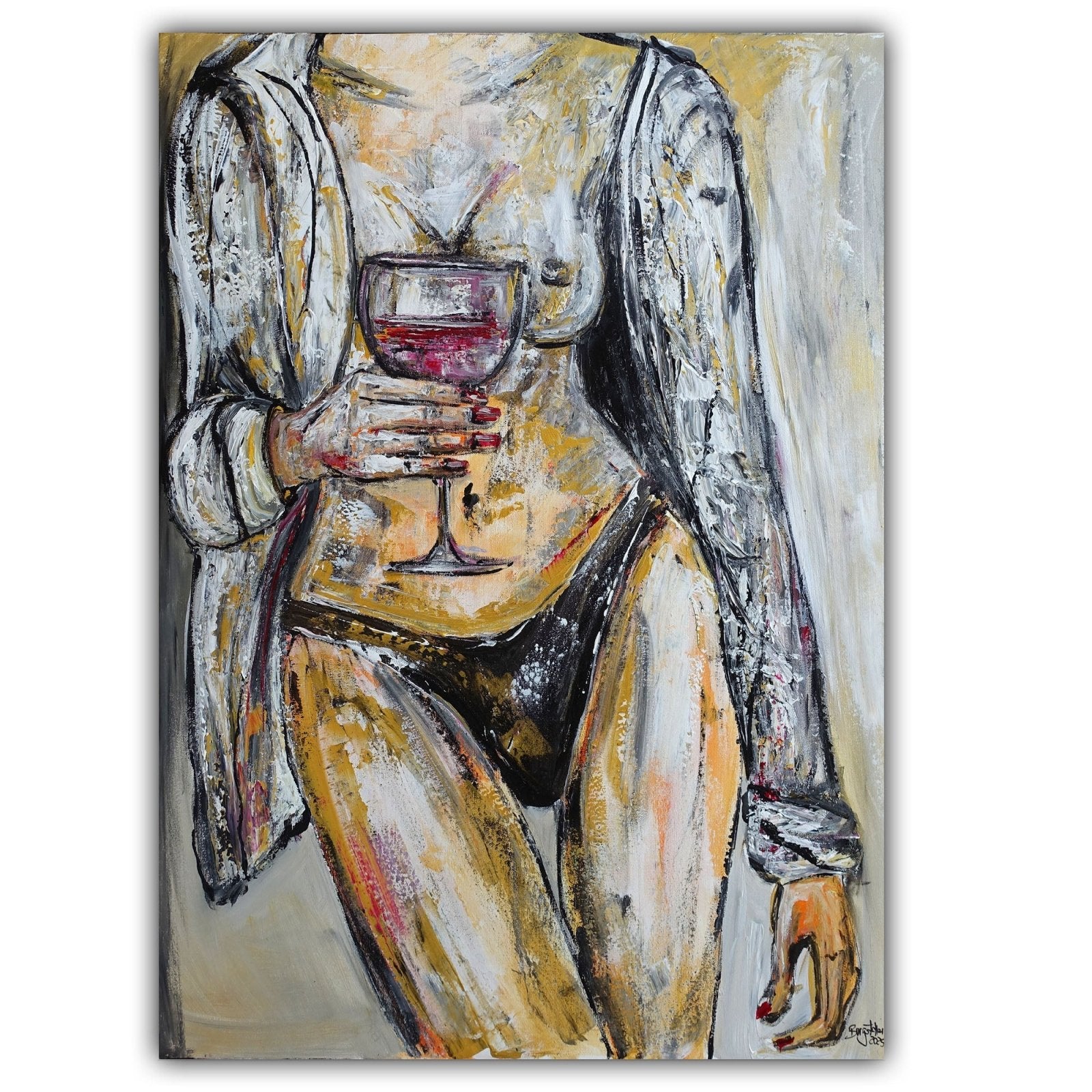 Frau mit Weinglas - modernes erotisches Gemälde Acrylbild 70x100