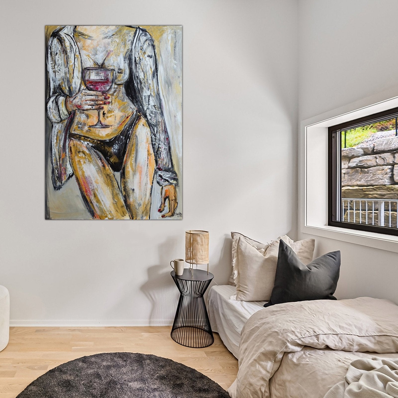 Frau mit Weinglas - modernes erotisches Gemälde Acrylbild w1