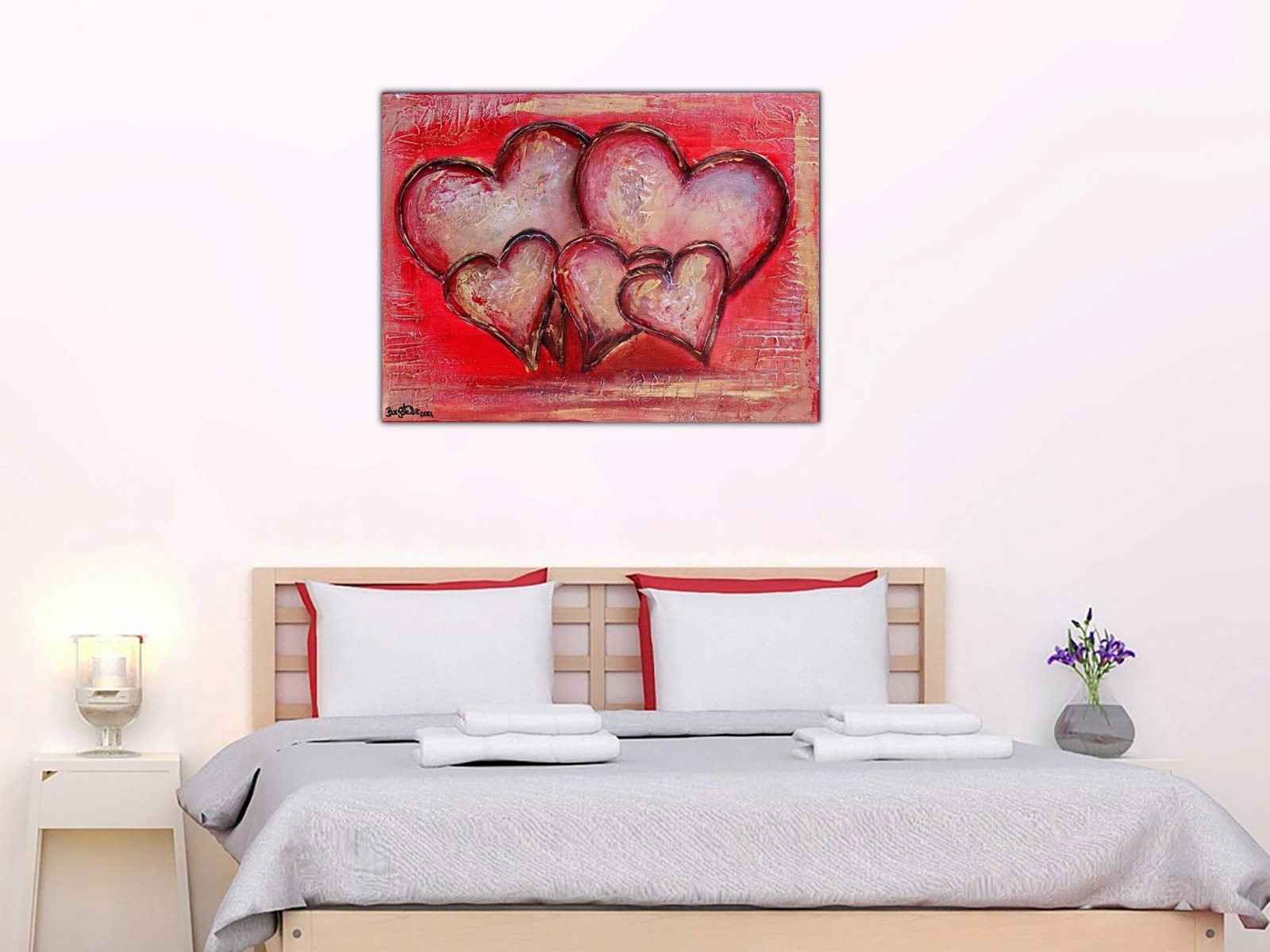 Herzbild rot gold auf Leinwand Acrylbild 30x40