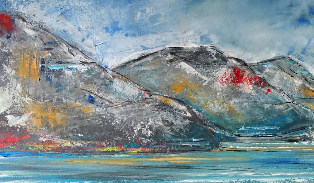 Gardasee Gemälde Acrylbild Malcesine, Landschaftsmalerei abstrakt 120x80