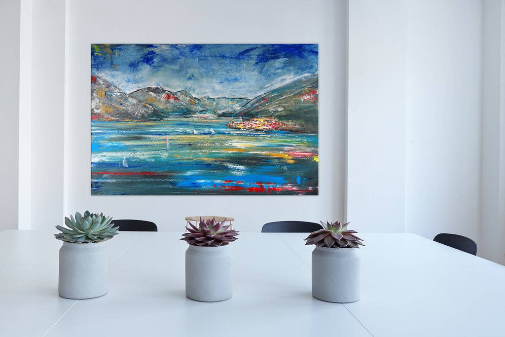 Gardasee Gemälde Acrylbild Malcesine, Landschafts malerei abstrakt