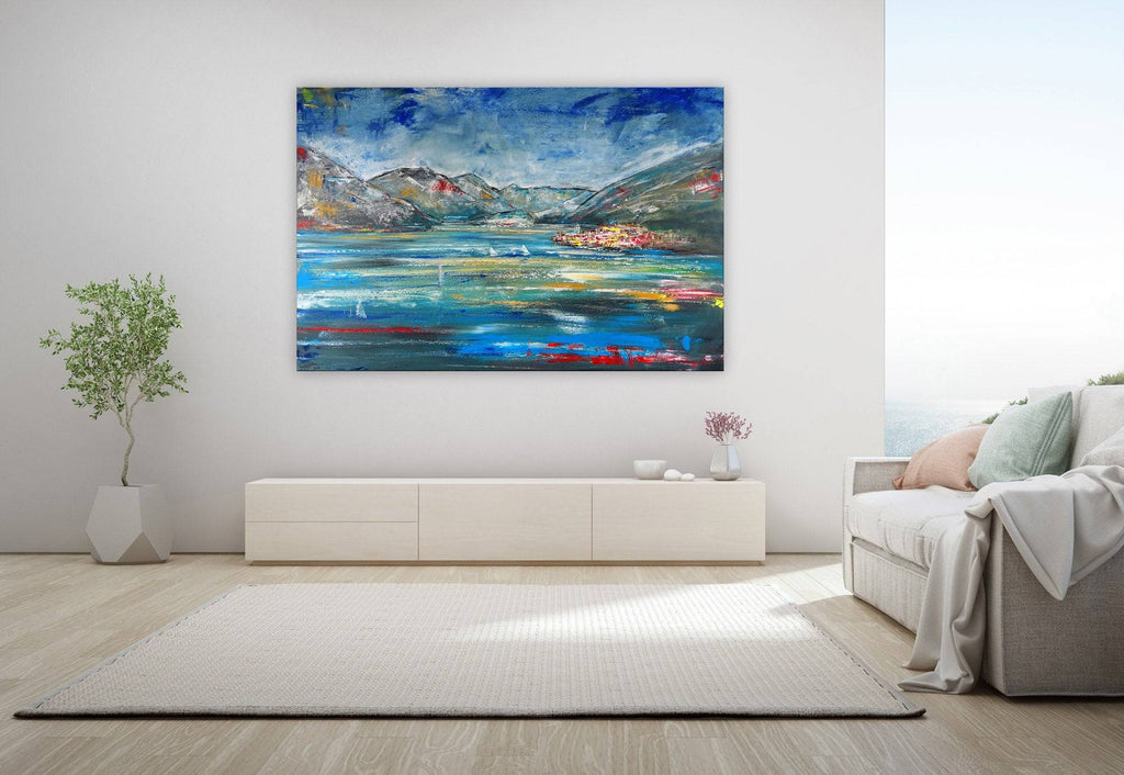 Gardasee Gemälde Acrylbild Malcesine, Landschaftsmalerei abstrakt