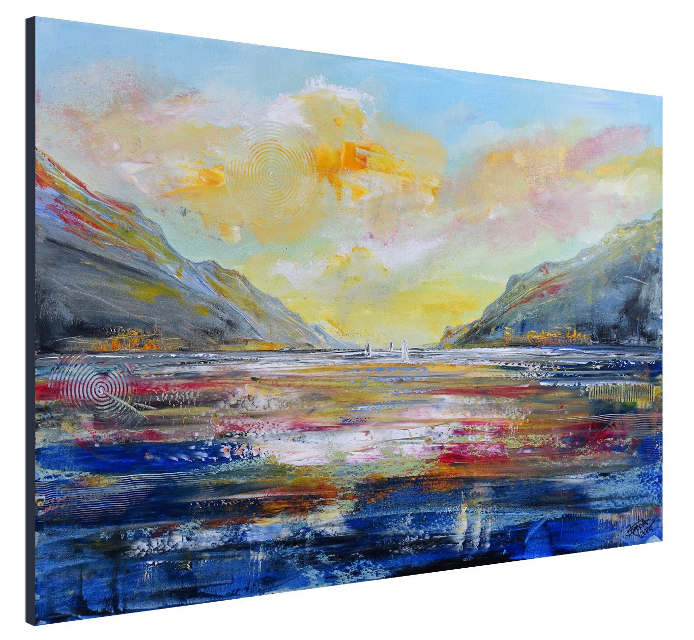 Gardasee Gemälde mit Segelboote & Berge - Gardaseebild handgemalt