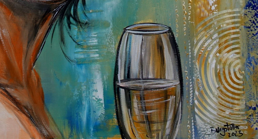 Gemälde Frau mit Hut Sektglas