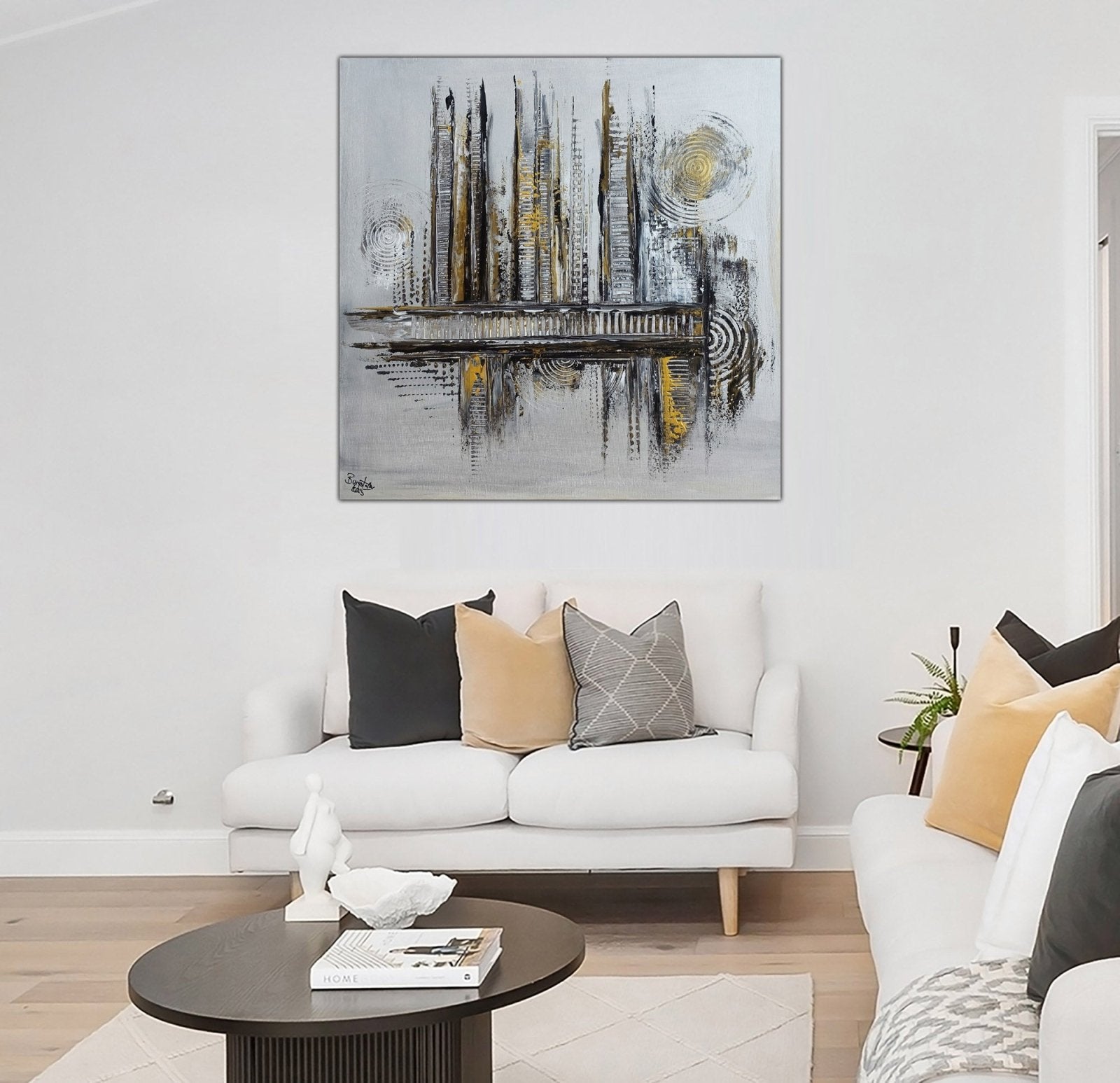 Goldader: Abstrakte Kunst silber gold - Acrylbild auf Leinwand handgemalt w1