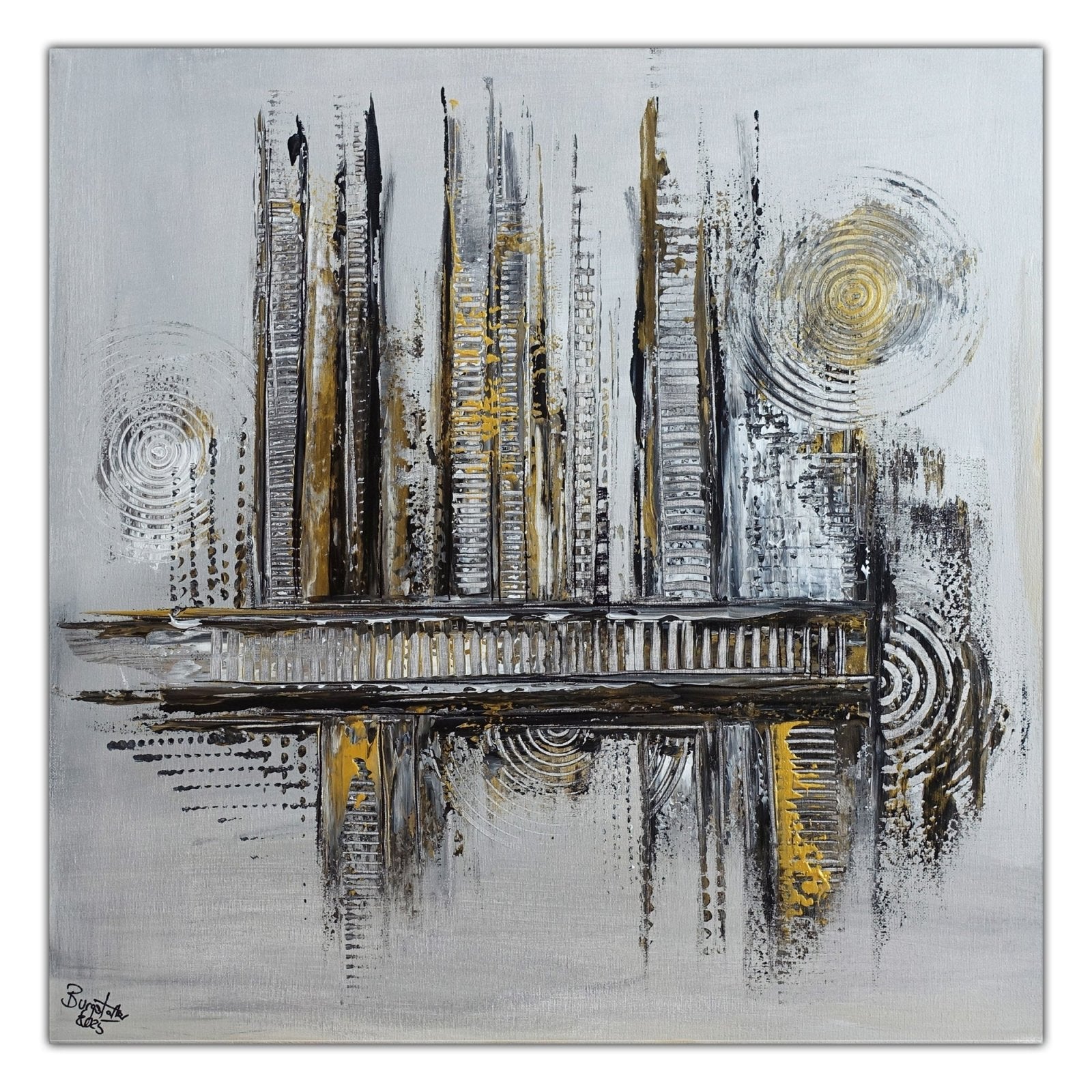 Goldader: Abstrakte Kunst silber gold - Acrylbild auf Leinwand handgemalt 60x60