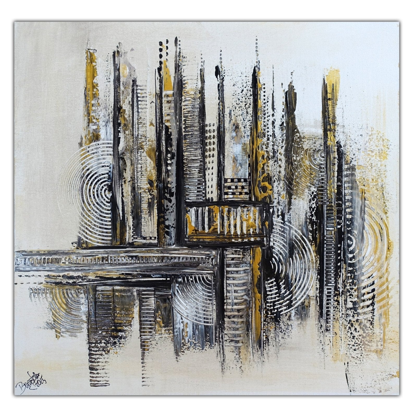 Goldene Treppe: abstraktes Gemälde silber gold - Bild handgemalt 60x60