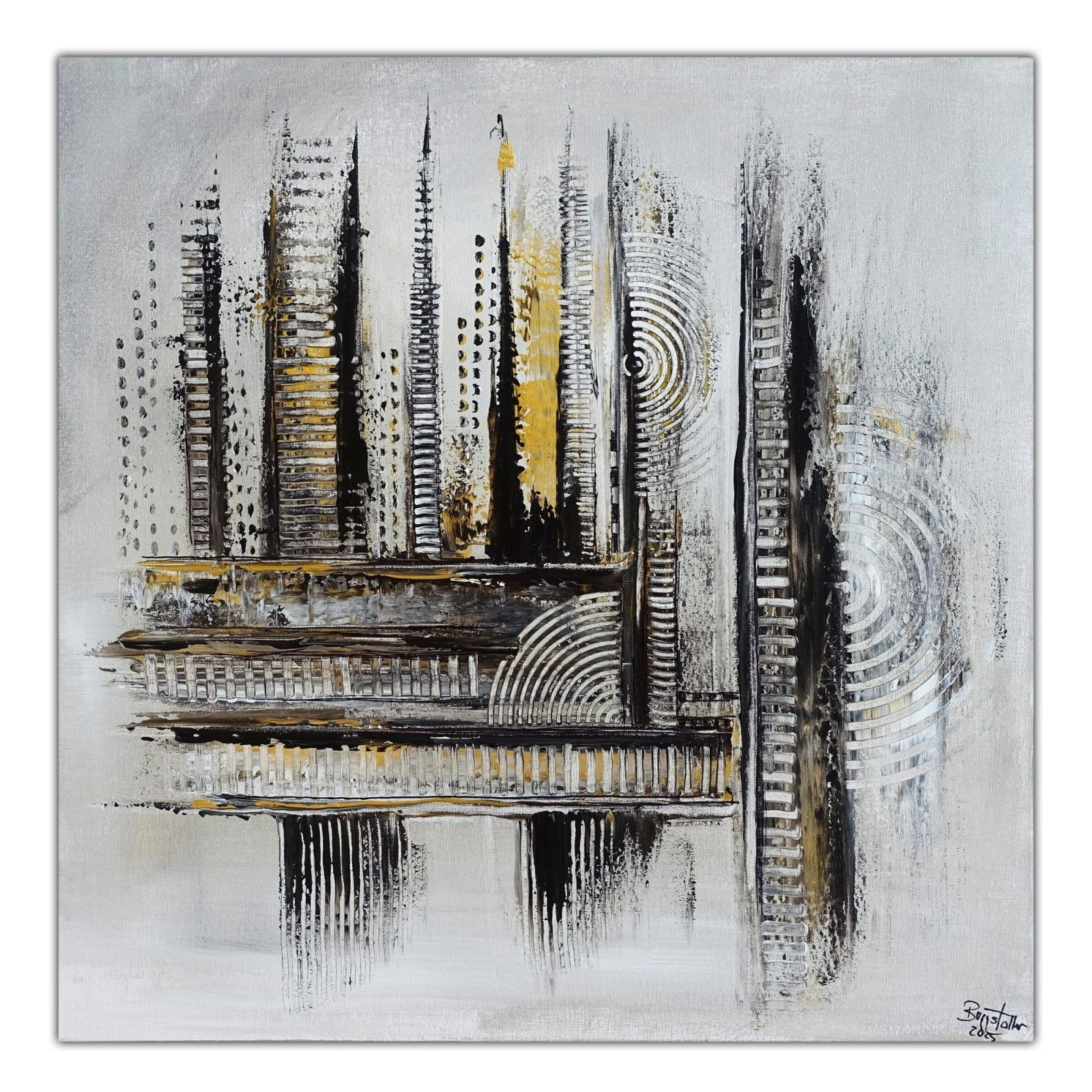 Goldfäden: Acrylbild abstrakt silber gold - handgemaltes Original Gemälde 60x60