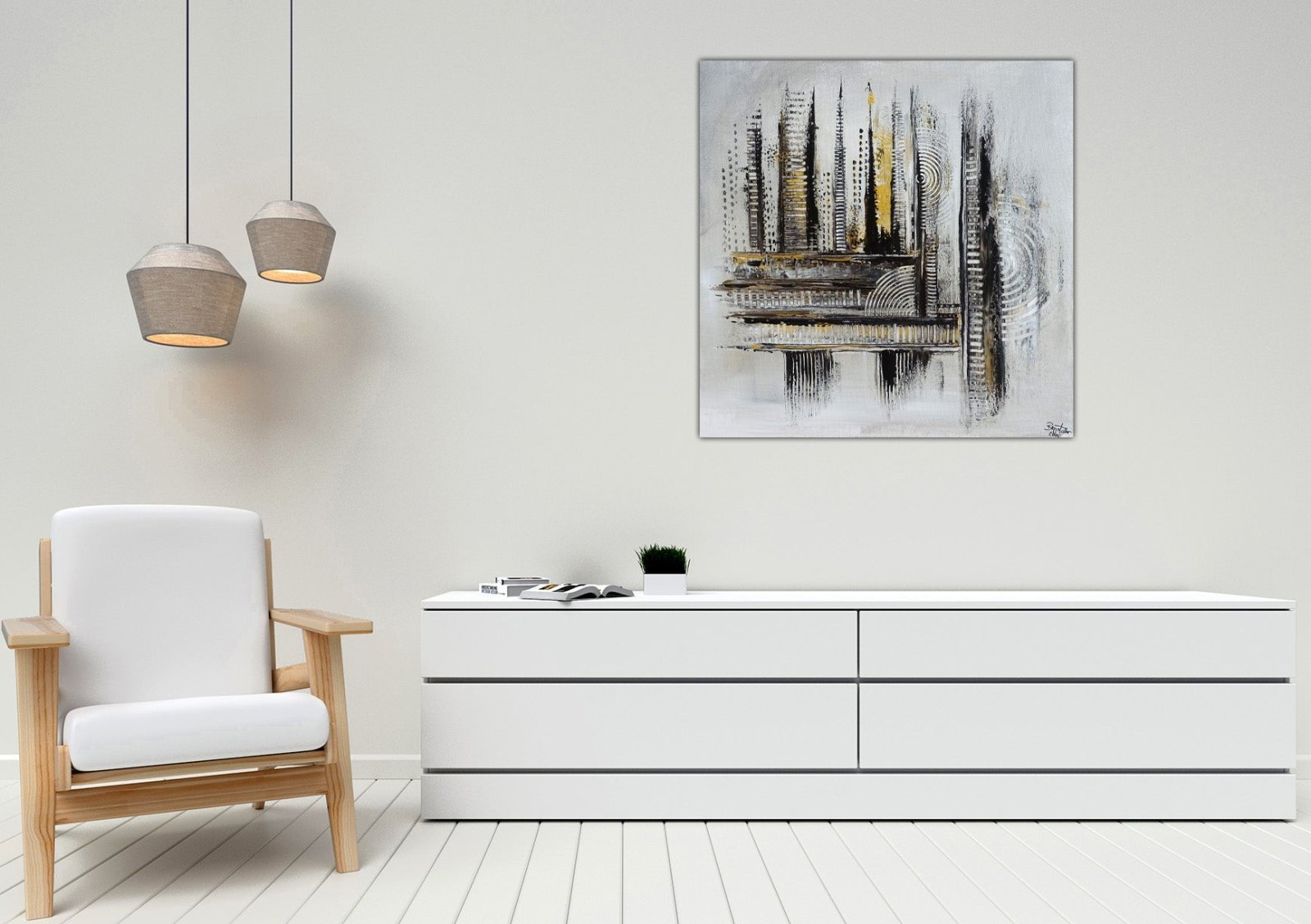 Goldfäden: Acrylbild abstrakt silber gold - handgemaltes Original Gemälde