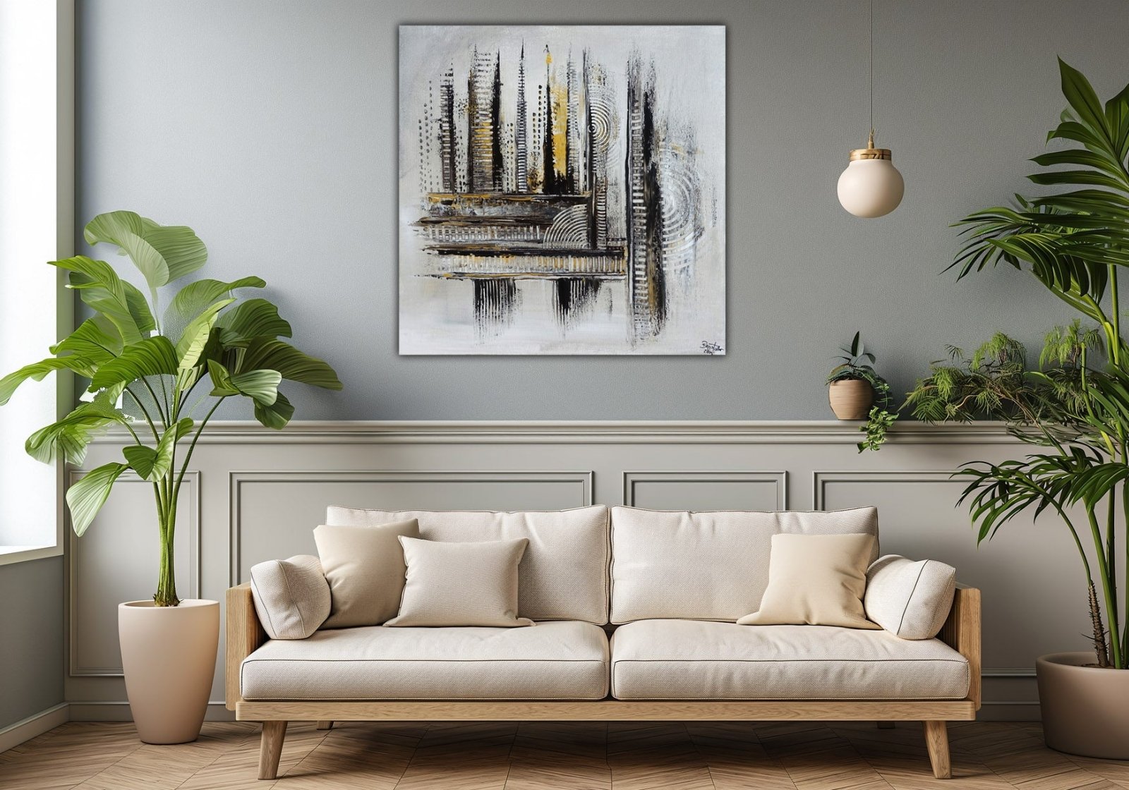 Goldfäden: Acrylbild abstrakt silber gold - handgemaltes Gemälde