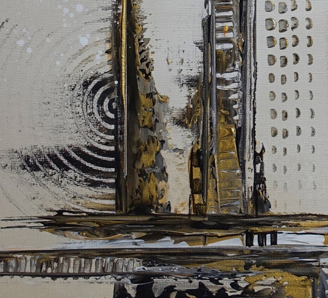 Goldglanz: Abstraktes Kunstbild silber gold Acrylgemälde det1