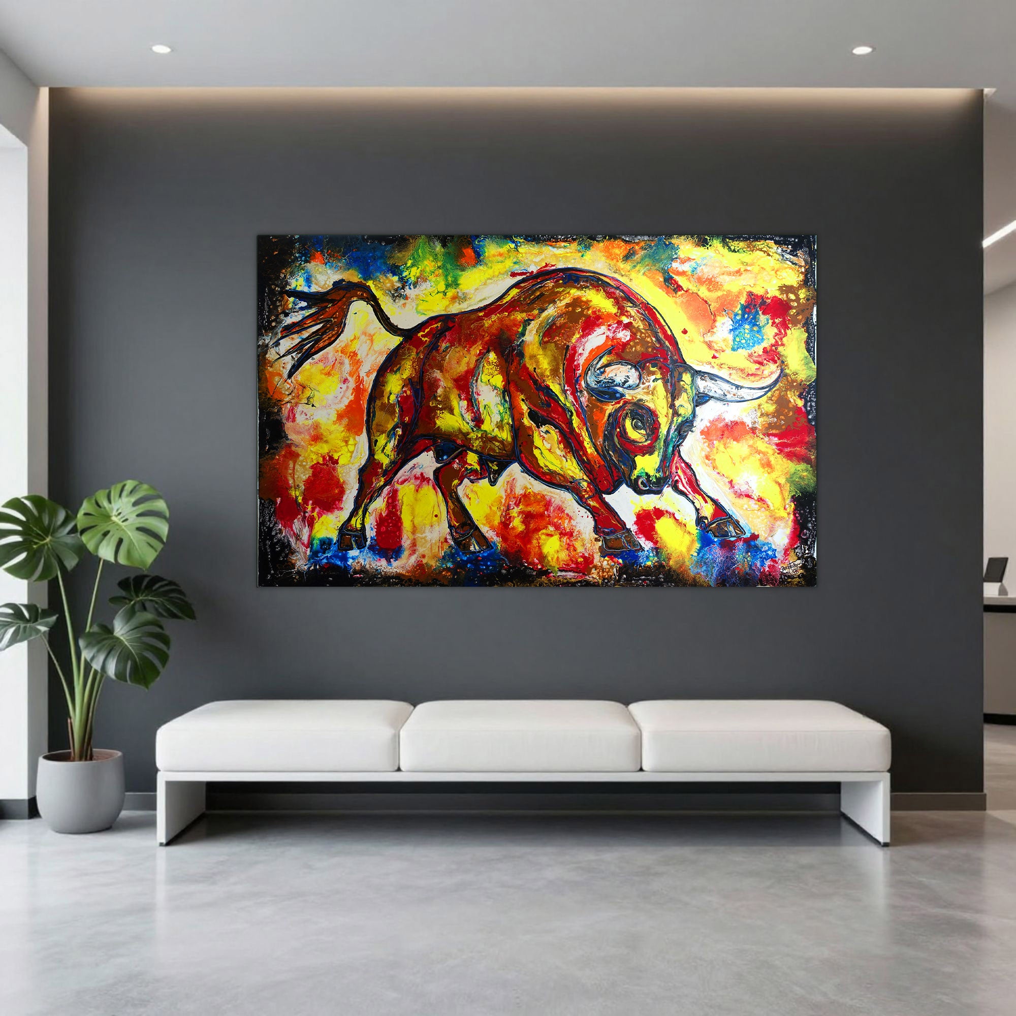 Gordito 26 - Handgemaltes Stier Bild Fluid Art, Stiergemälde XXL w
