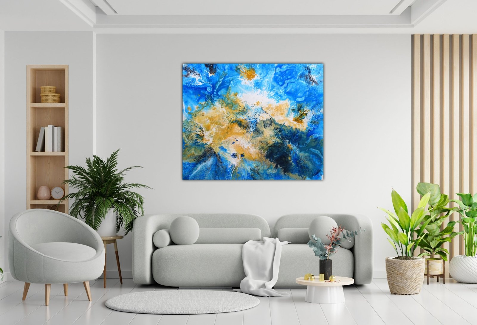 Acrylbild modern gemalt blau ocker