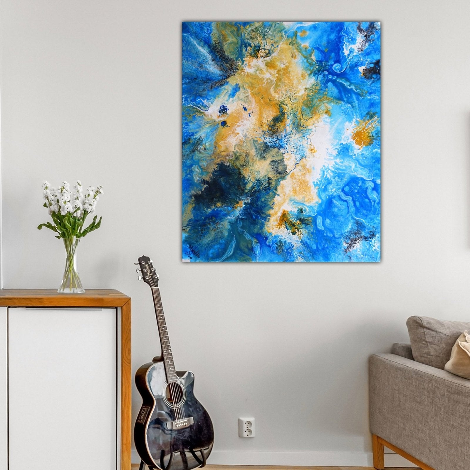 Abstrakte Kunst blau ocker kaufen