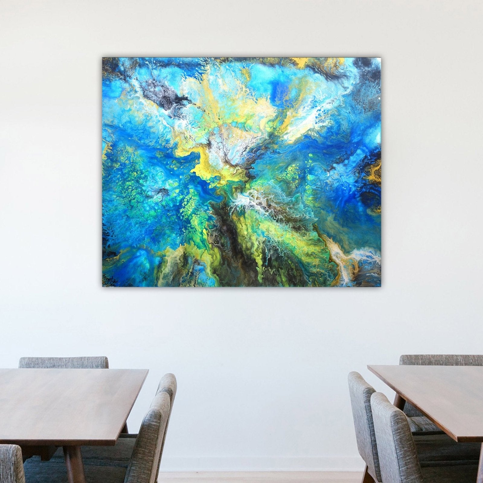 Great Barrier - abstraktes Wandbild blau gelb