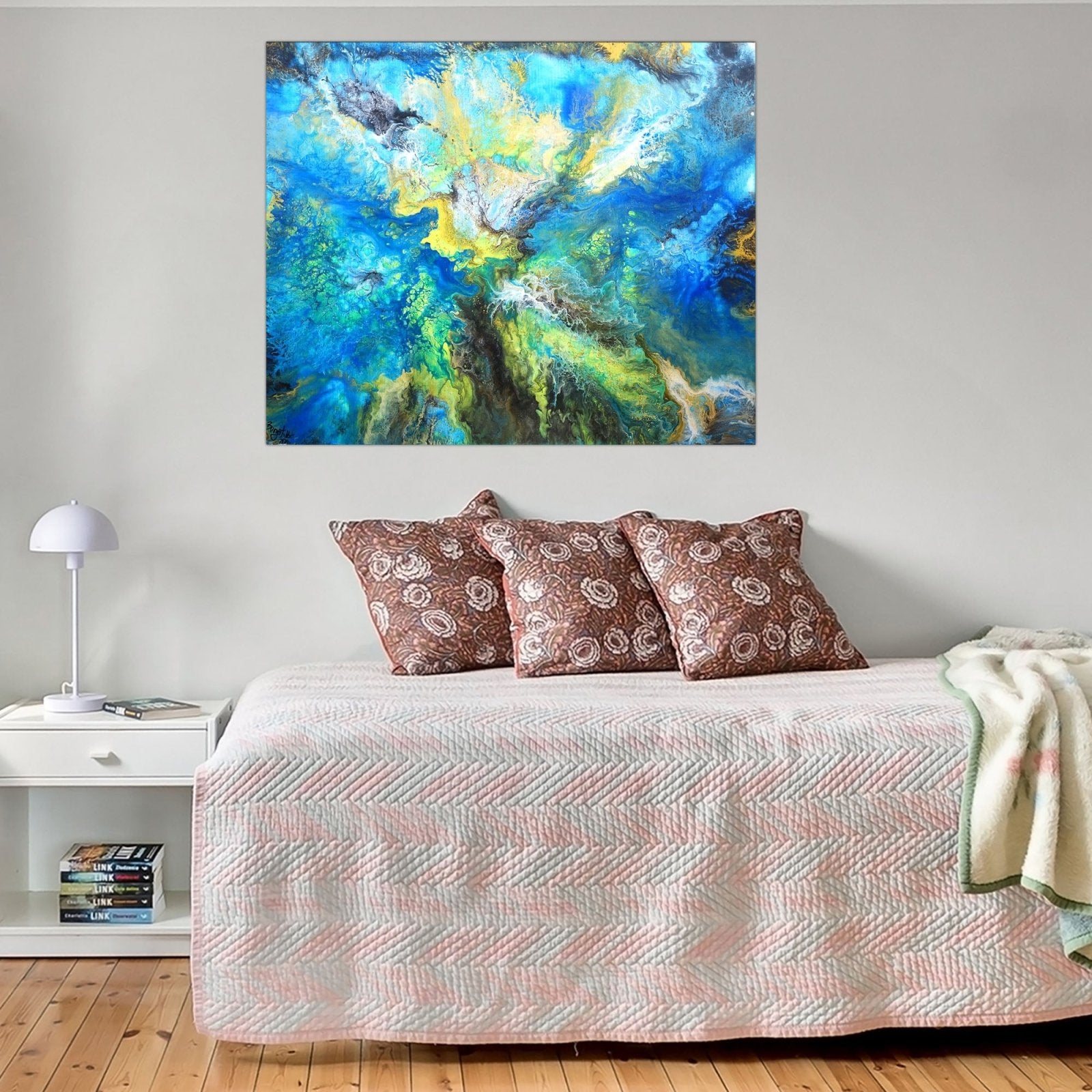 Abstraktes Wandbild blau gelb, Original Künstlerbild