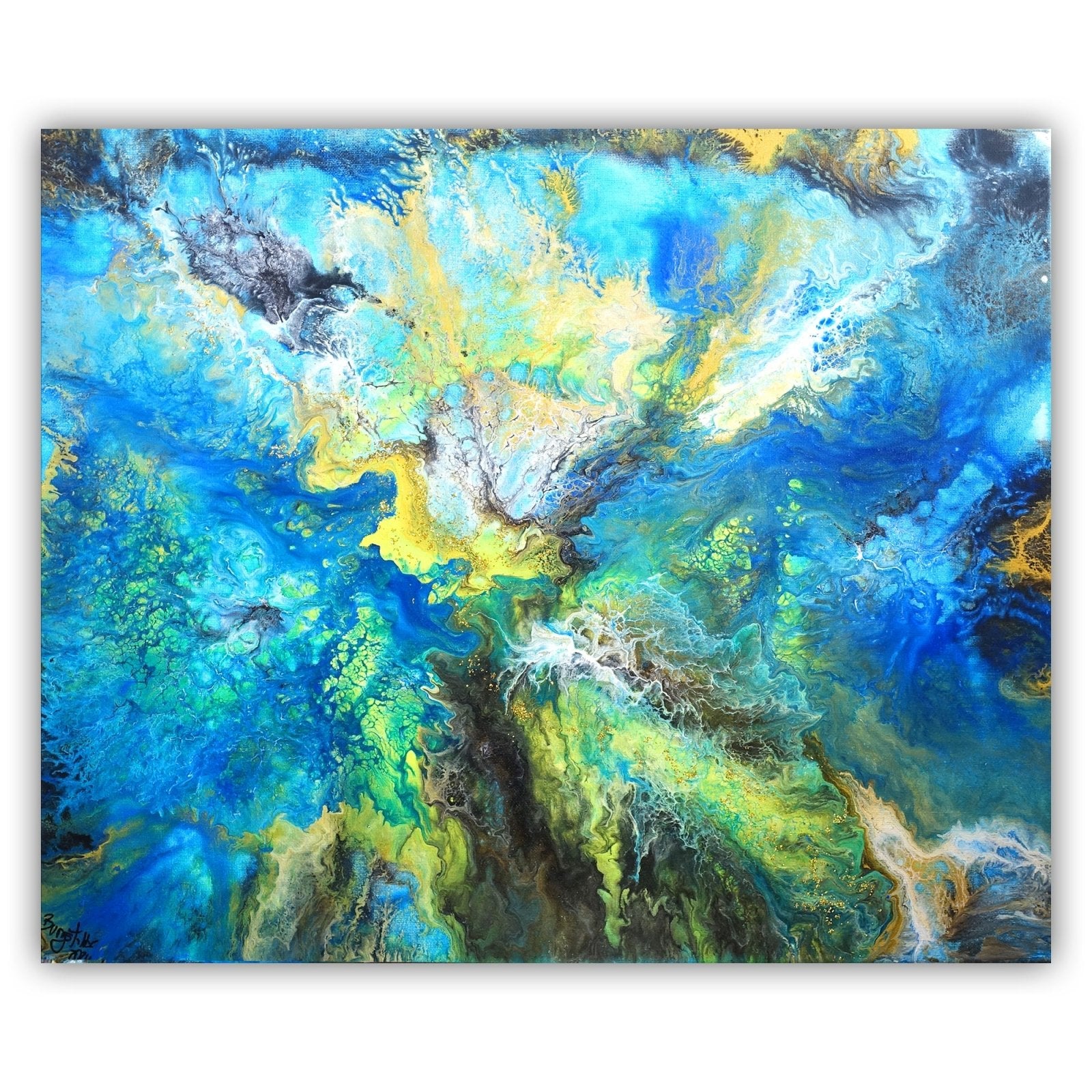 Great Barrier - abstraktes Wandbild blau gelb, Original Künstlerbild