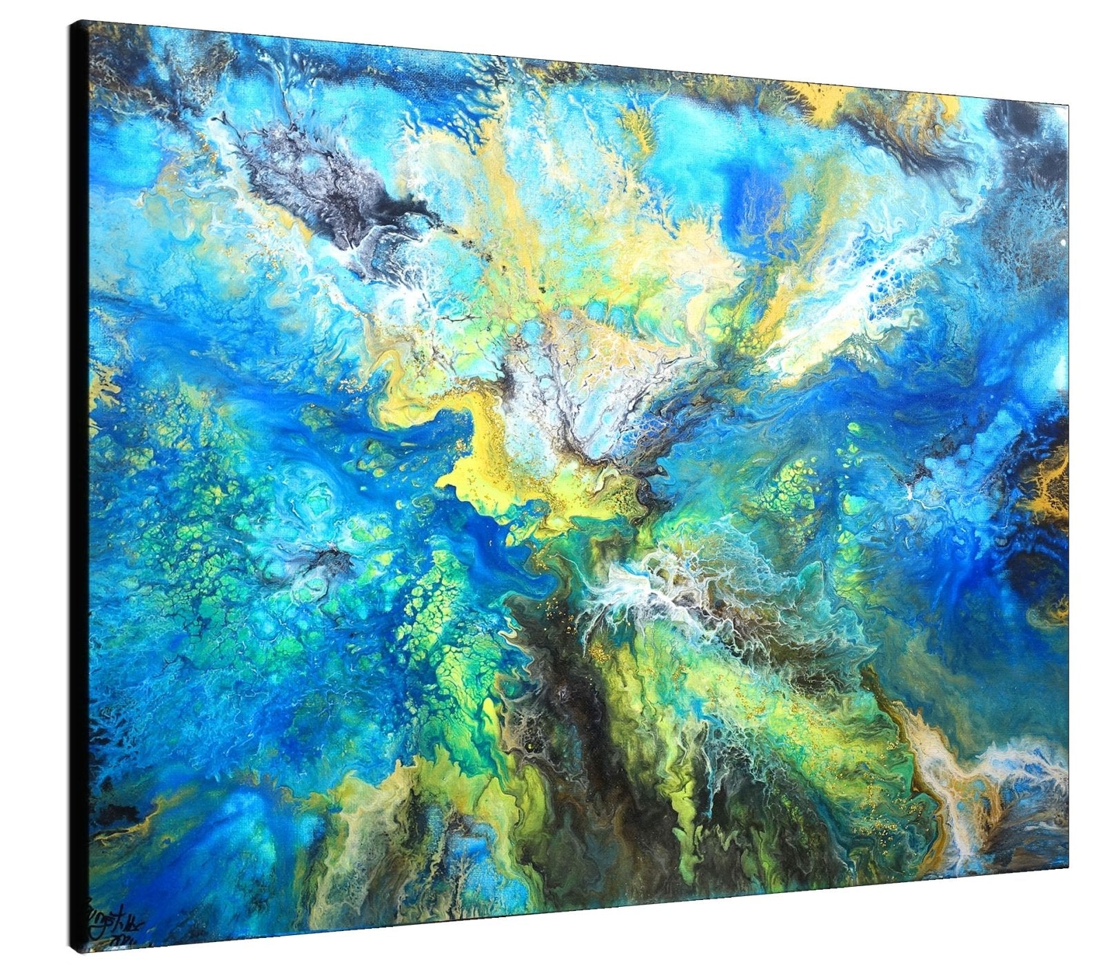 Great Barrier - abstraktes Wandbild blau gelb, Original Gemälde