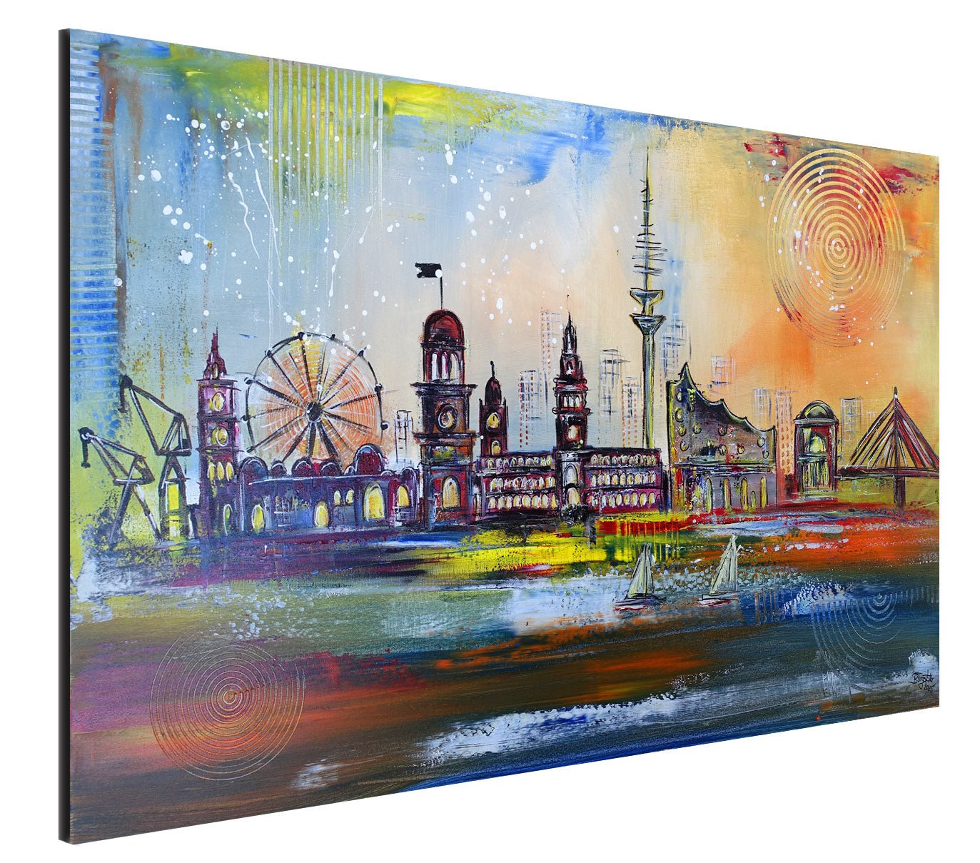 Hamburg Kunst Malerei Bild Gemälde Acrylbild mit Elbphi, Hafen