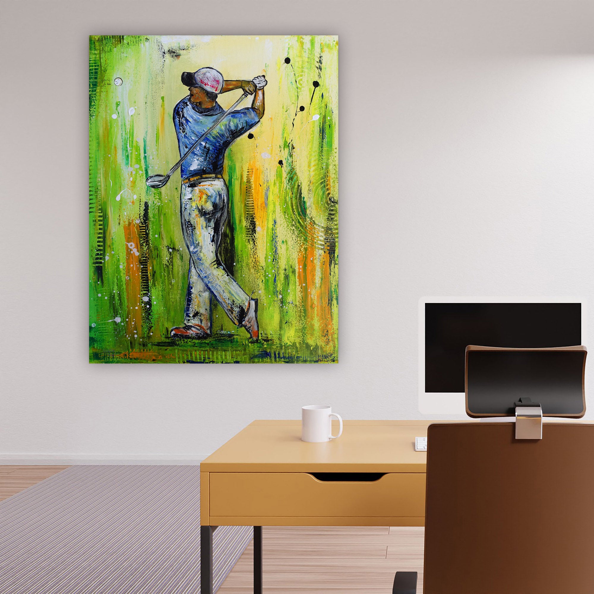 Modernes Golfbild, Golfgemälde Golfer Leinwandbild gemalt