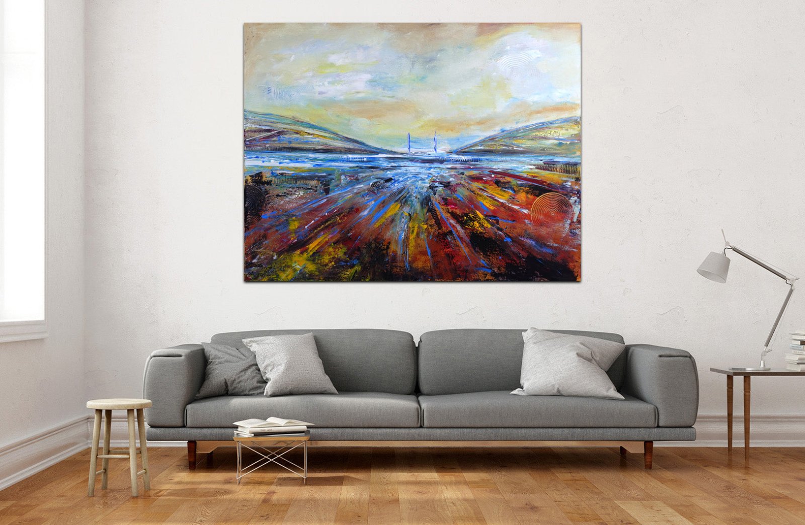 Segelboot Bild abstrakte Landschaftsmalerei Küste Meer