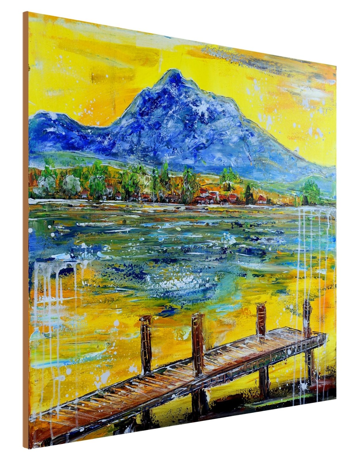 Hopfensee Allgäu Gemälde - abstrakte Malerei Berge See modern gemalt