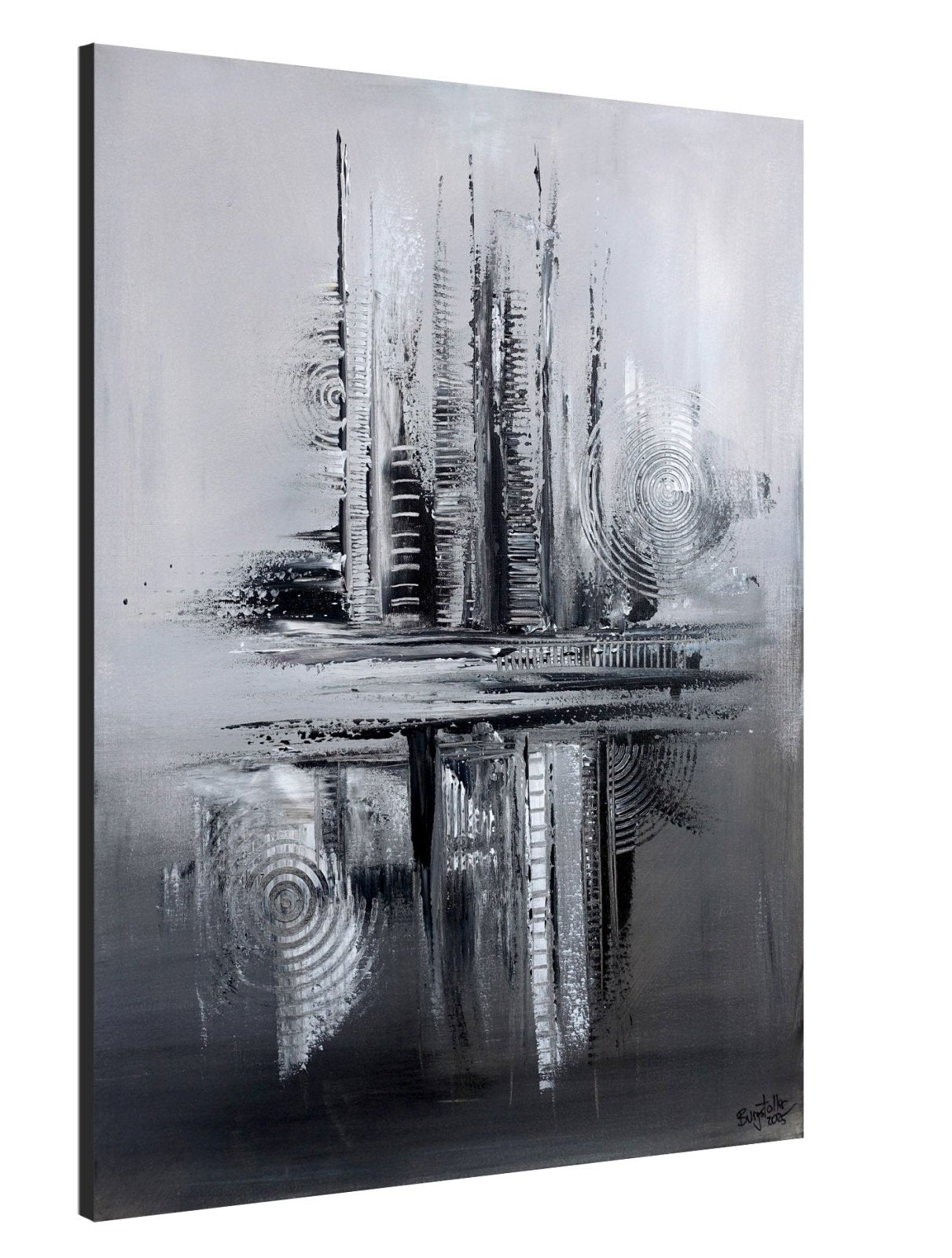 Abstraktes Kunstwerk schwarz weiß Gemälde, Leinwandbild