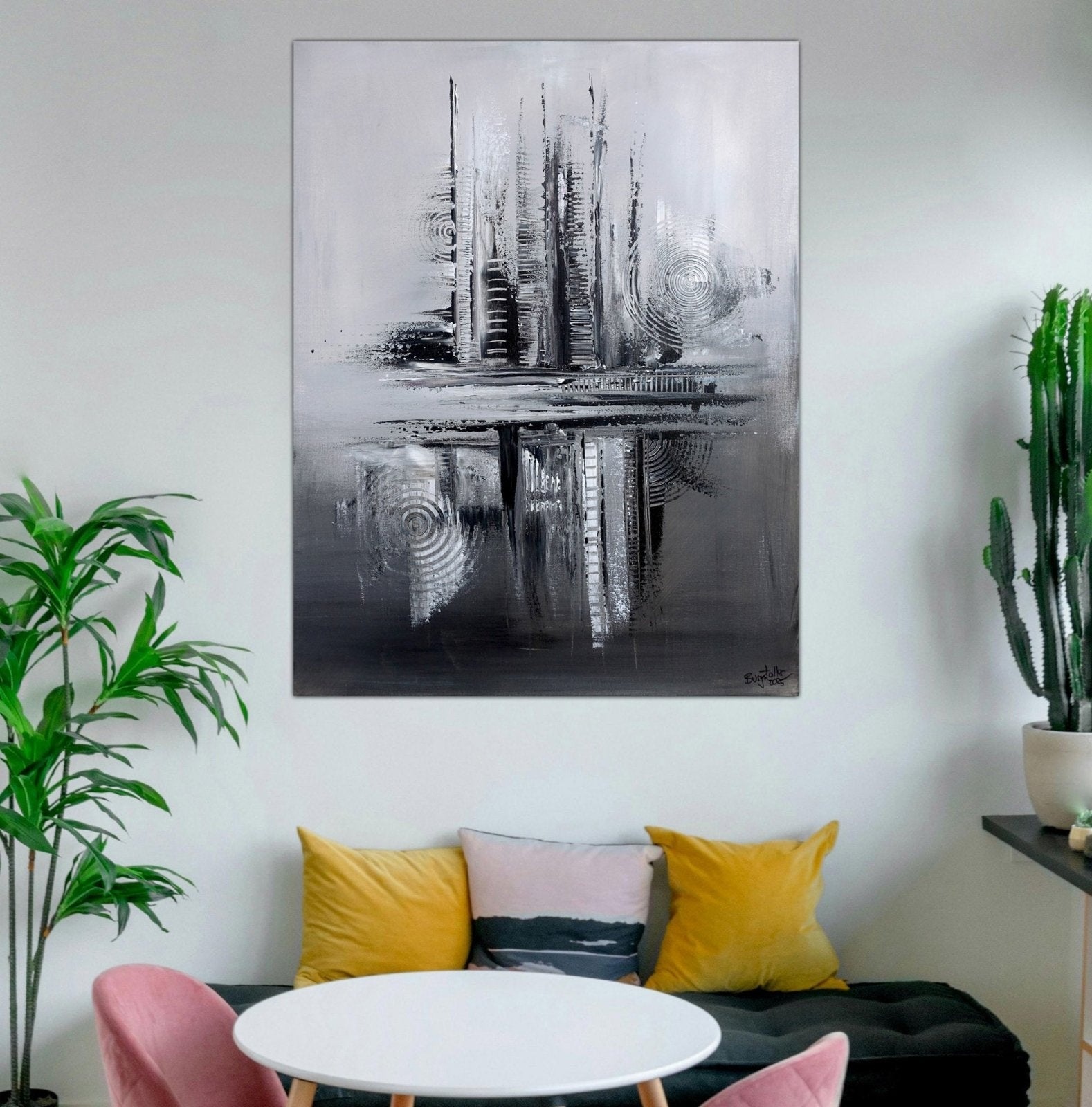 Husum Abstraktes Kunstwerk schwarz weiß Leinwandbild modern 60x80