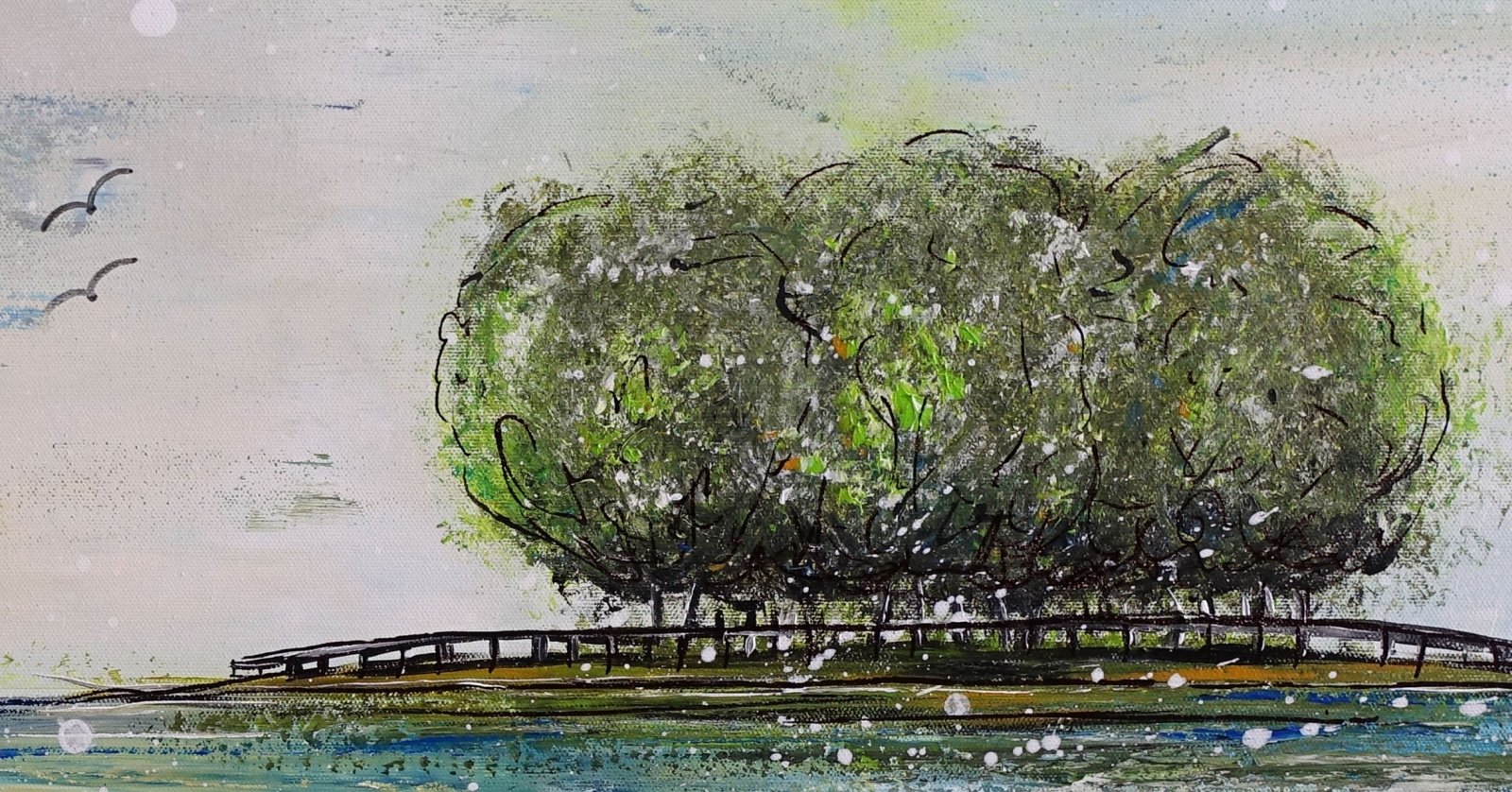 Gemälde Landschaft See Baum