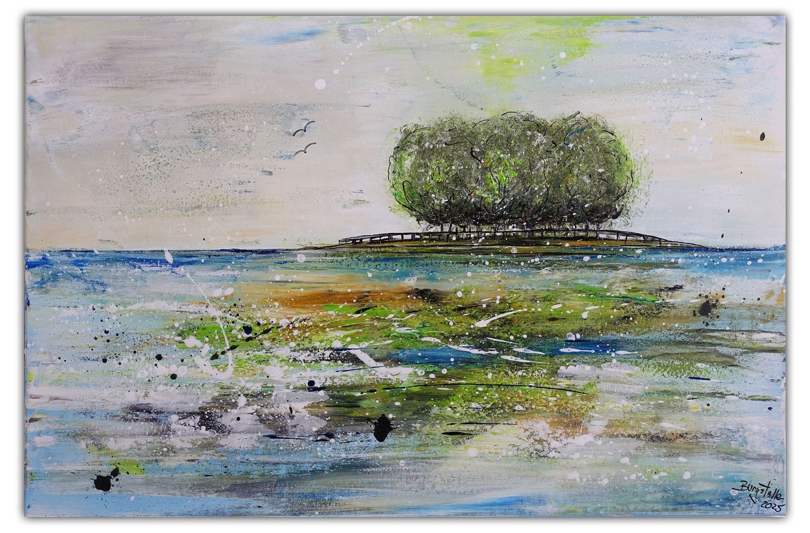 Insel 2 abstraktes Gemälde Landschaft See Baum moderne Malerei 60x90