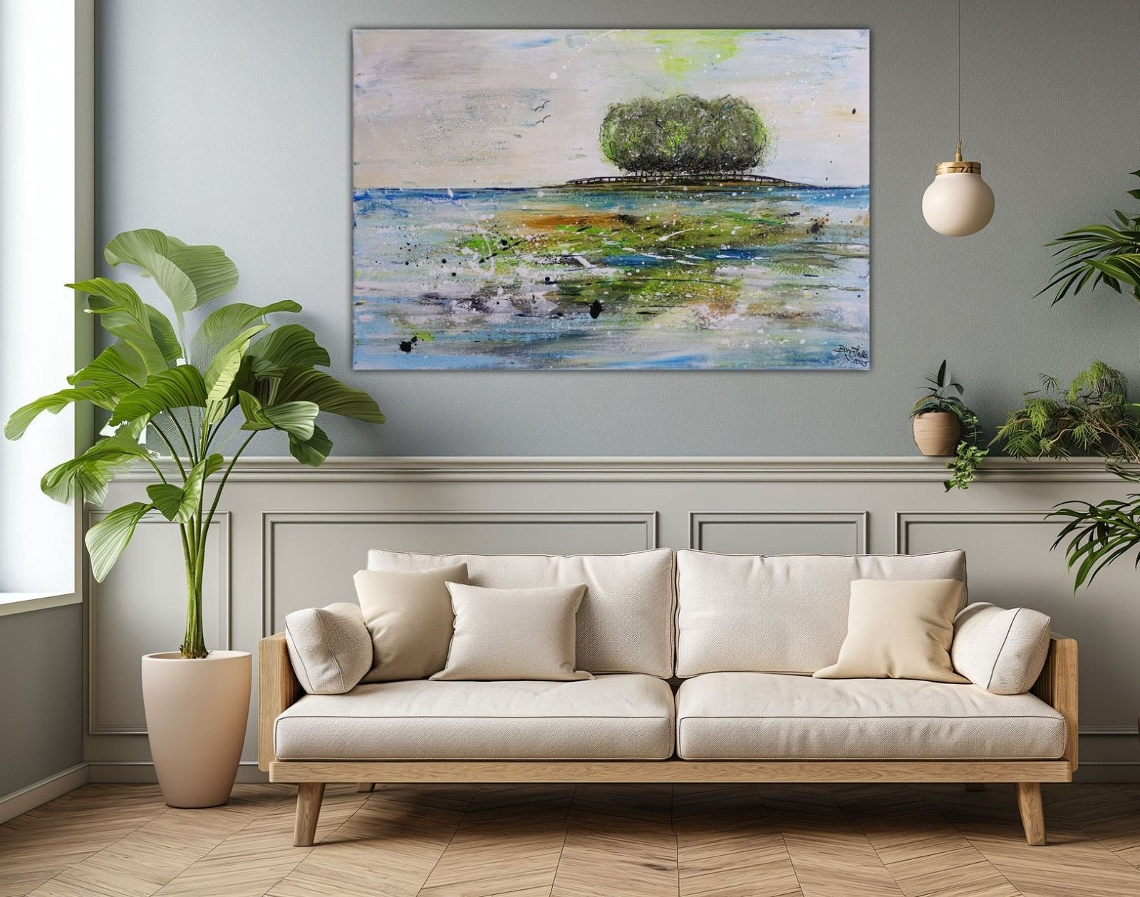 Insel 2 abstraktes Gemälde Landschaft See Baum moderne Malerei w1