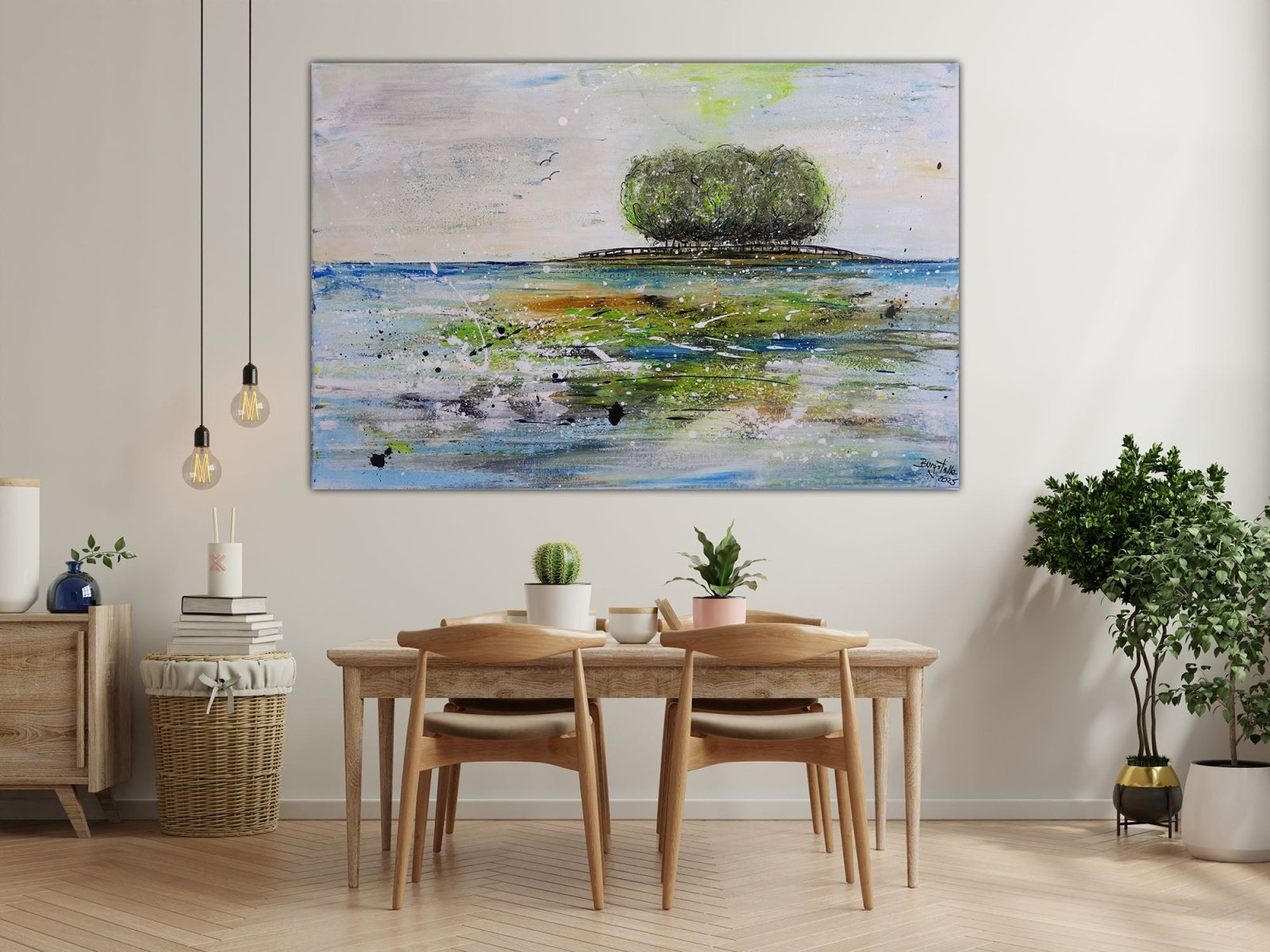 Insel 2 abstraktes Gemälde Landschaft See Baum moderne Malerei w2et1