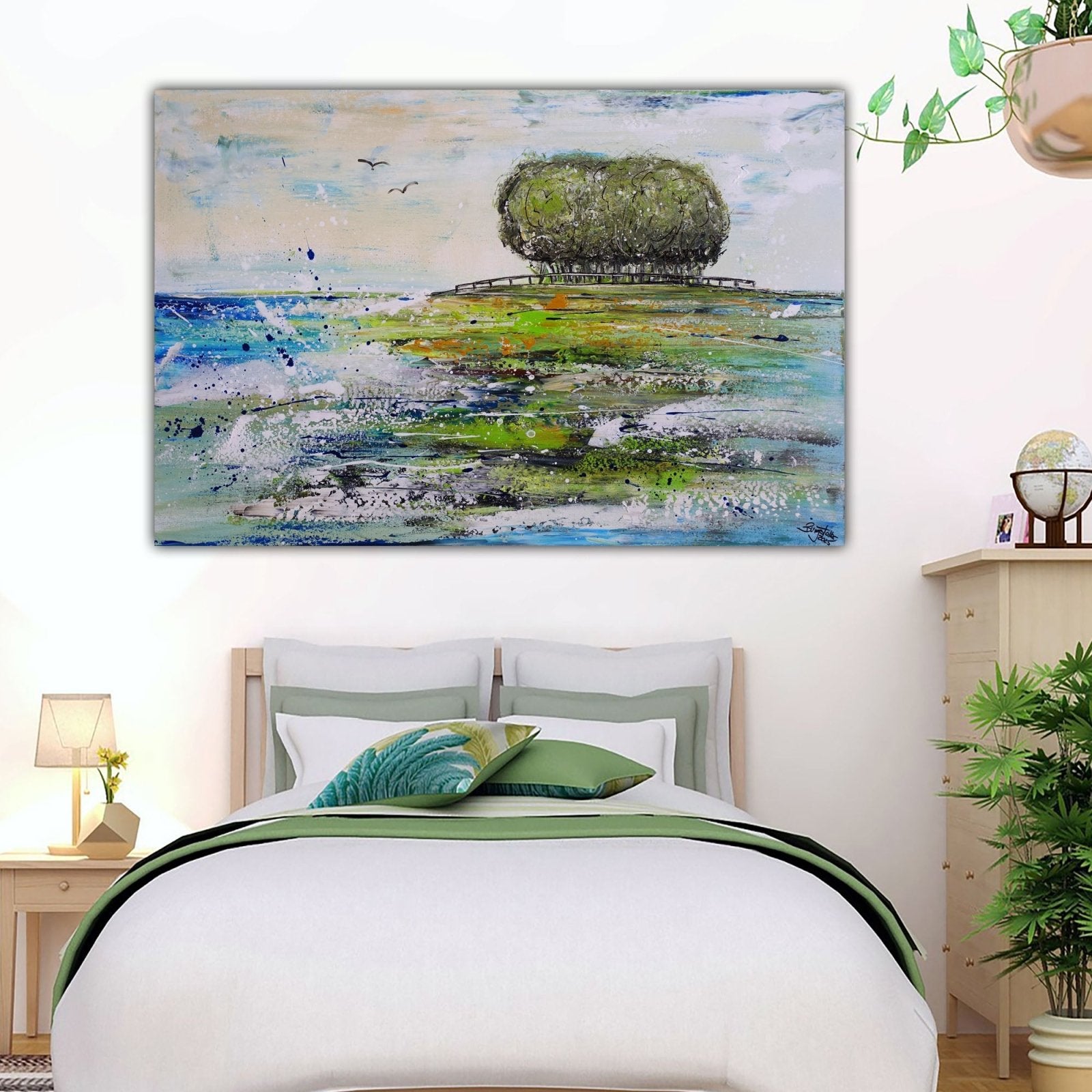 Insel 3 abstrakte Landschaft See Natur Gemälde Acrylbild Leinwand w1