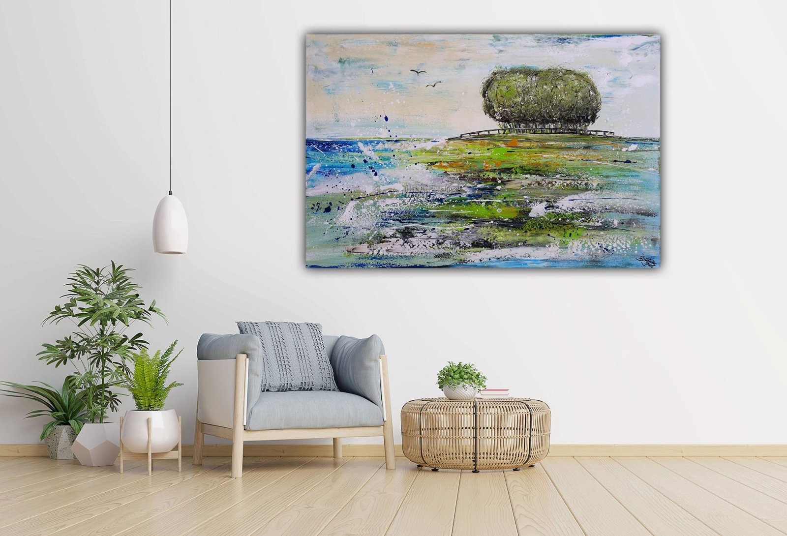 Insel 3 abstrakte Landschaft See Natur Gemälde Acrylbild w2