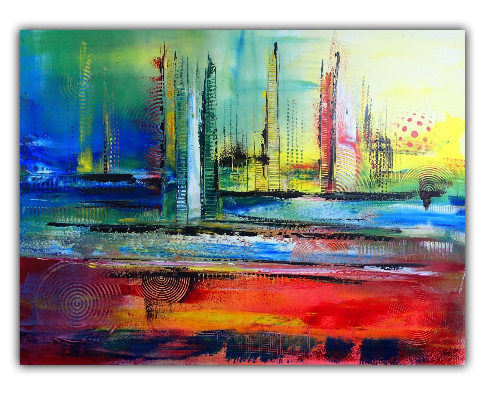 Abstraktes Bild blau rot Leinwandbild handgemalt