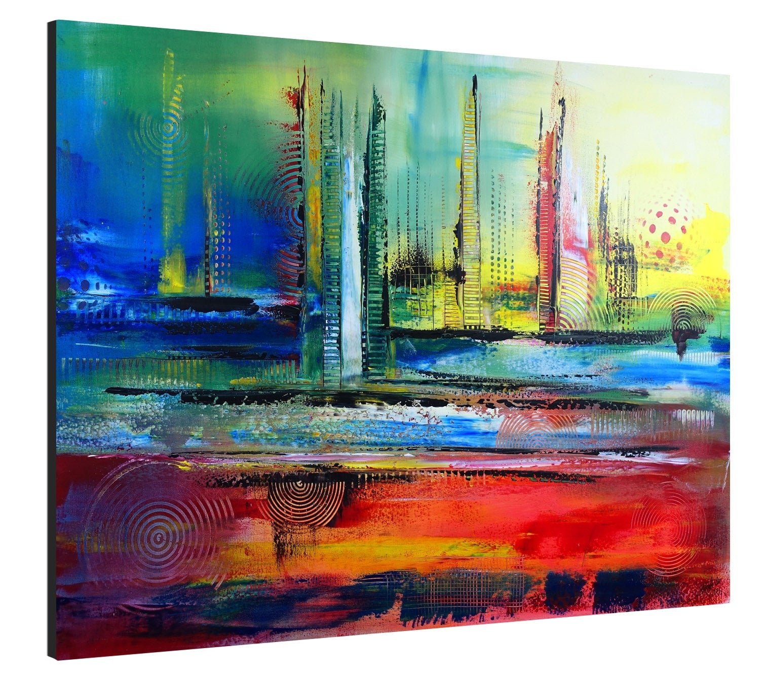 Jacksonville abstraktes Leinwandbild, blau rot gelbes Wandbild