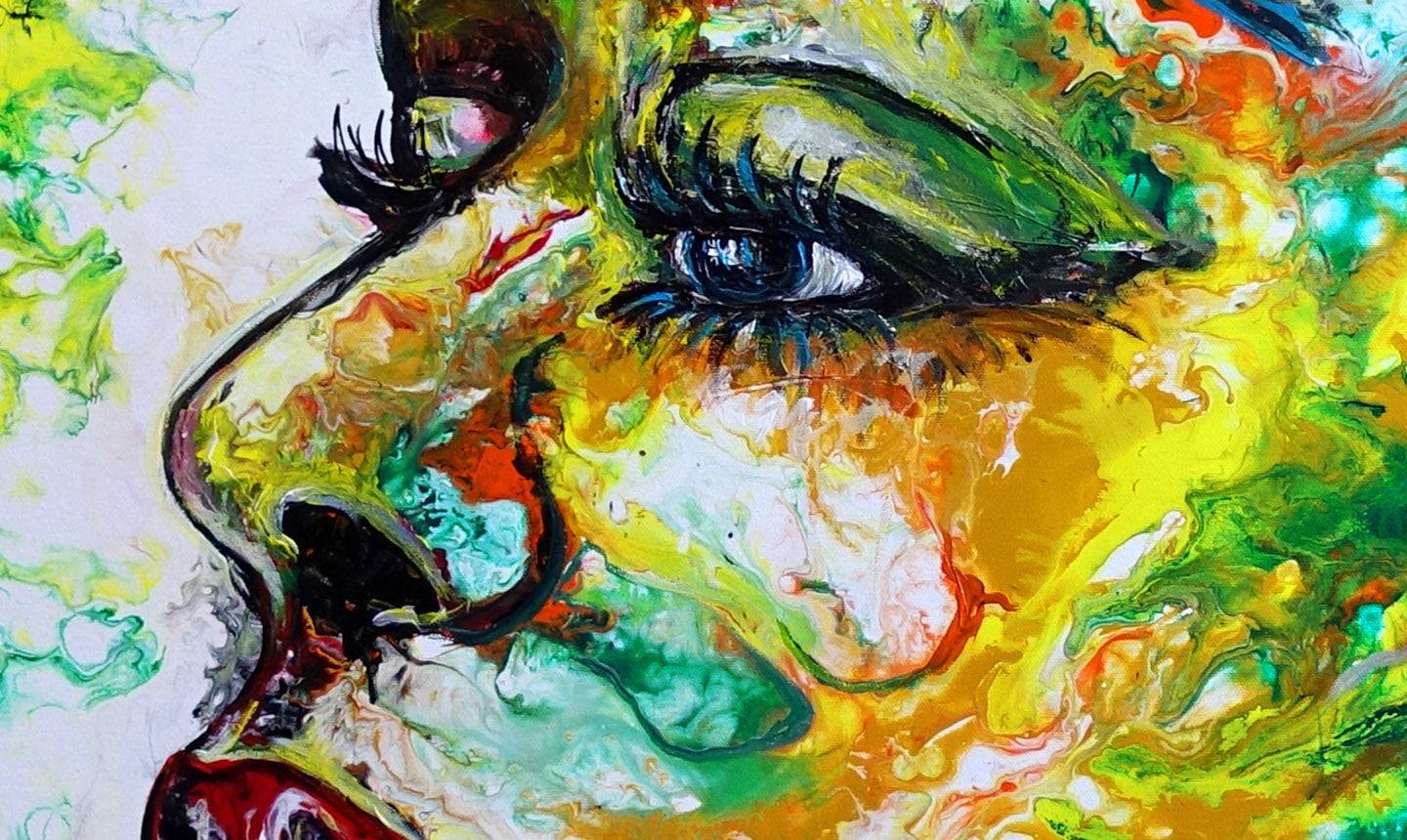 Jodie Gesicht Frauen Portraet Malerei Wandbild Detail2