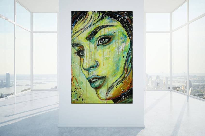 Keira Acrylbild moderne Porträt Malerei - Frauen Gesicht abstrakt gemalt