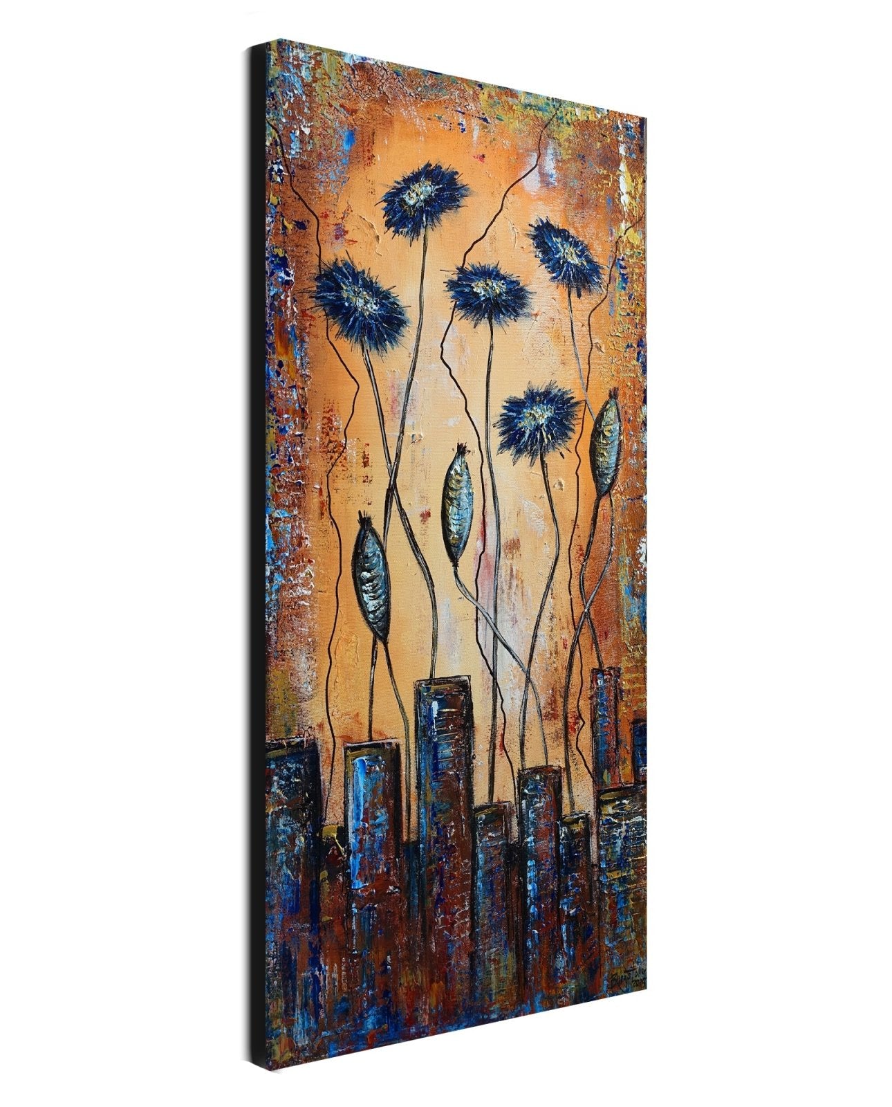 Kornblumen Blumenbild gemalt Blumengemälde moderne Kunst set