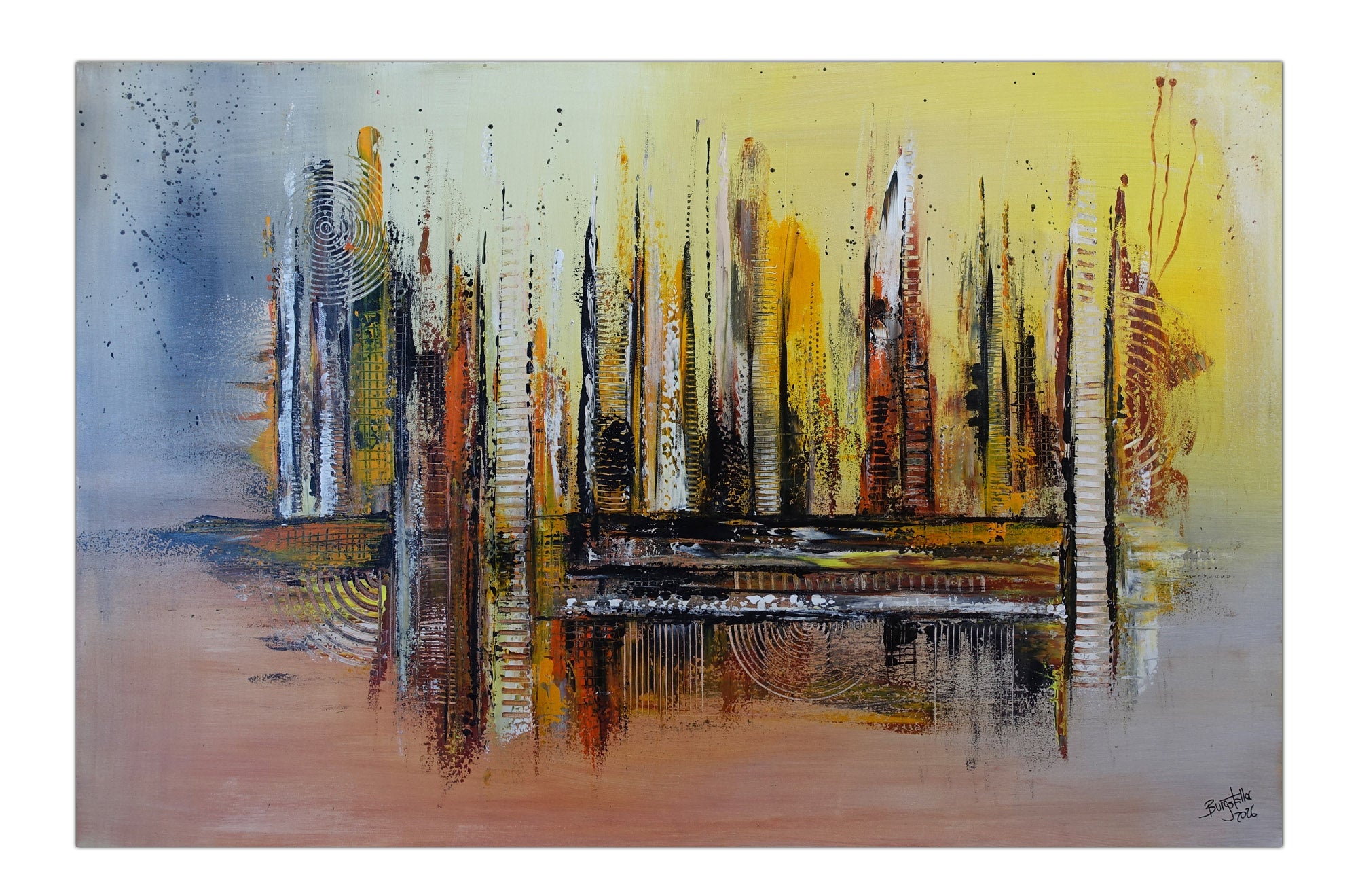 Lesotho - abstraktes Kunst Bild braun gelb handgemalt - Leinwandbild