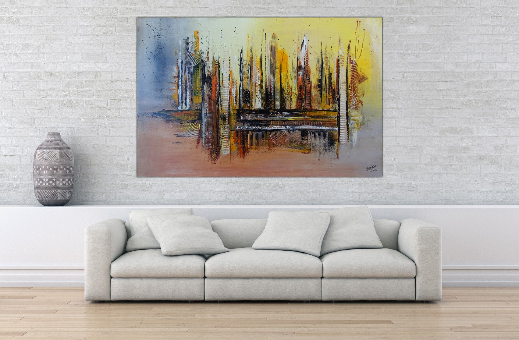 Abstraktes Kunst Bild braun gelb handgemalt - Leinwandbild