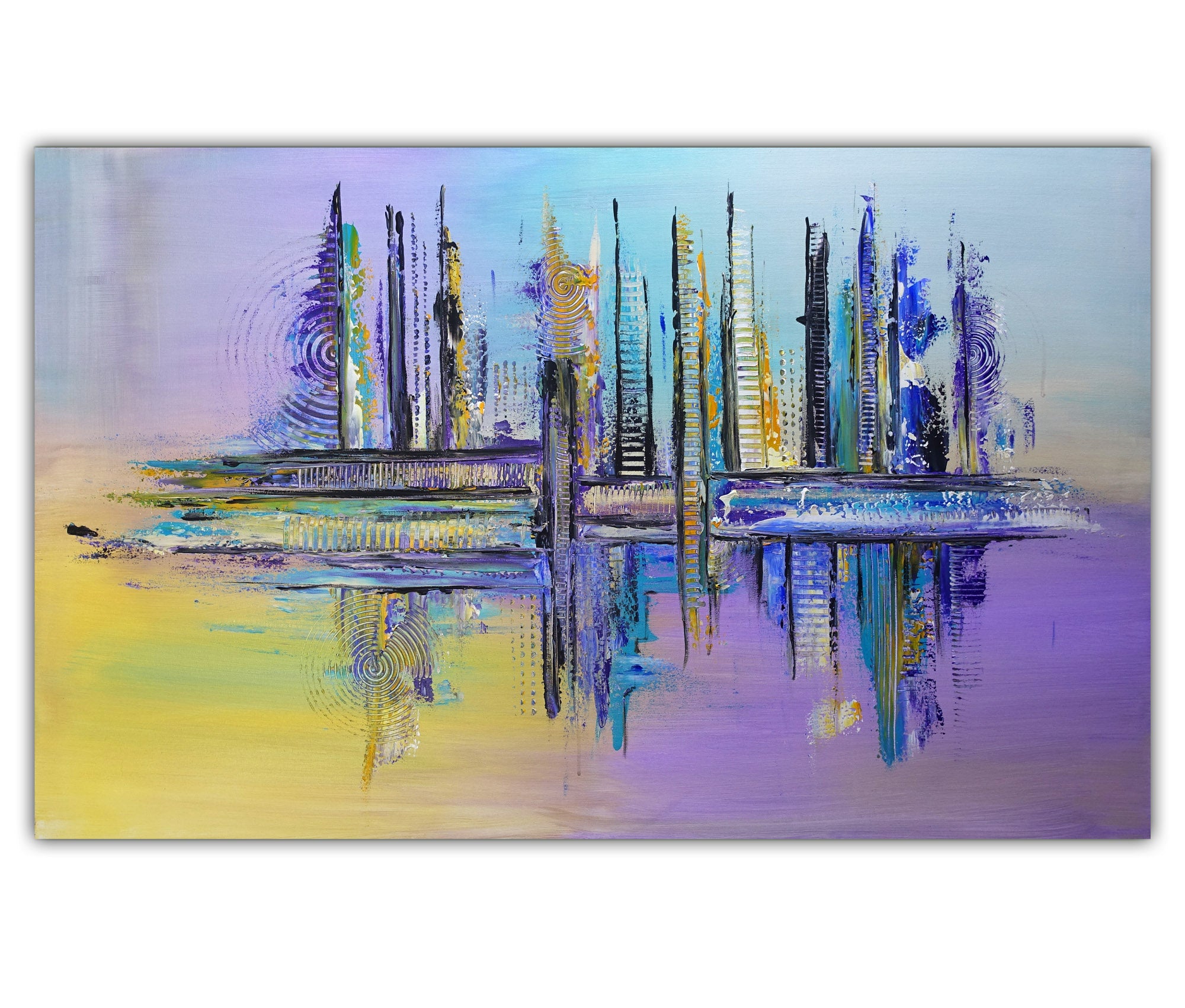 Abstrakte Kunst lila ocker, Original Gemälde Acrylbild 116x73