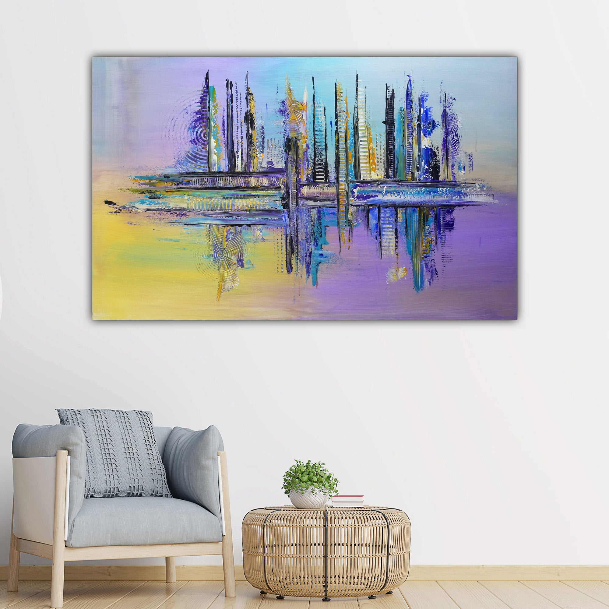 Abstrakte Kunst lila ocker, Original Gemälde Acrylbild