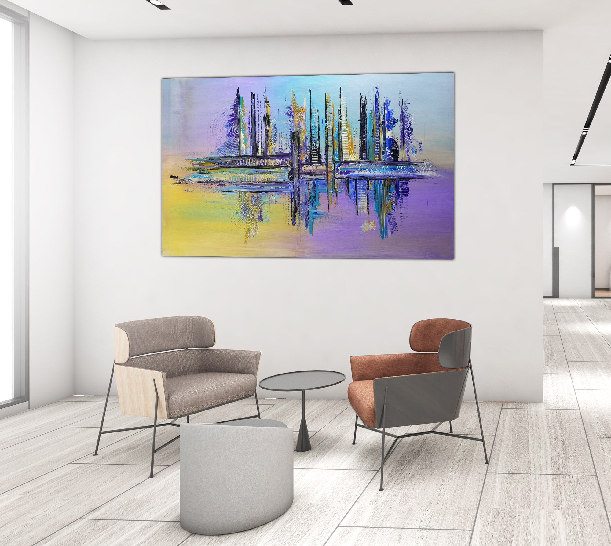 Abstrakte Kunst lila ocker, Original Gemälde 116x73